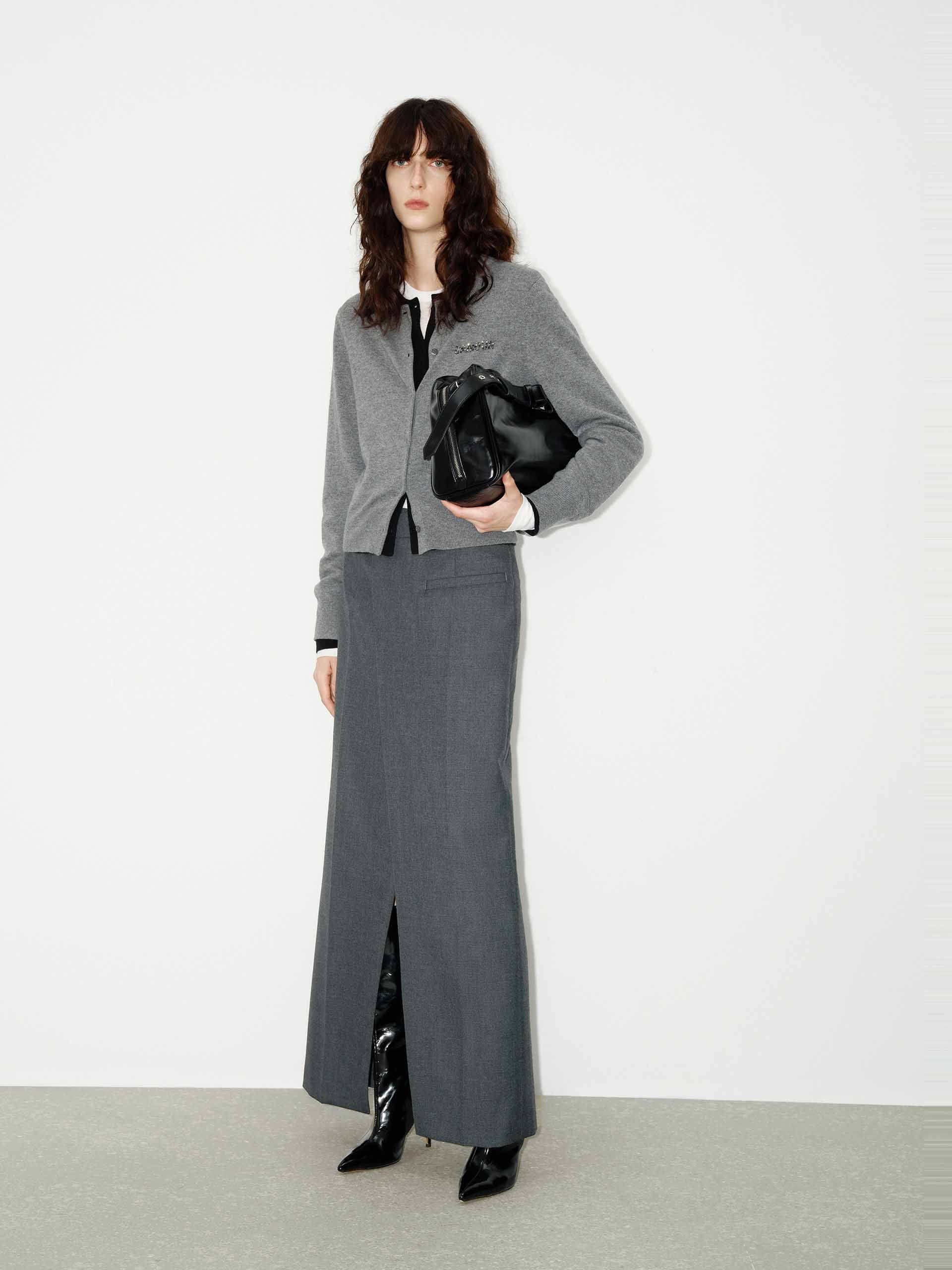 MO&Co. Women's Wool and Cashmere Blend Sequin Detail Regular Cardigan in Grey