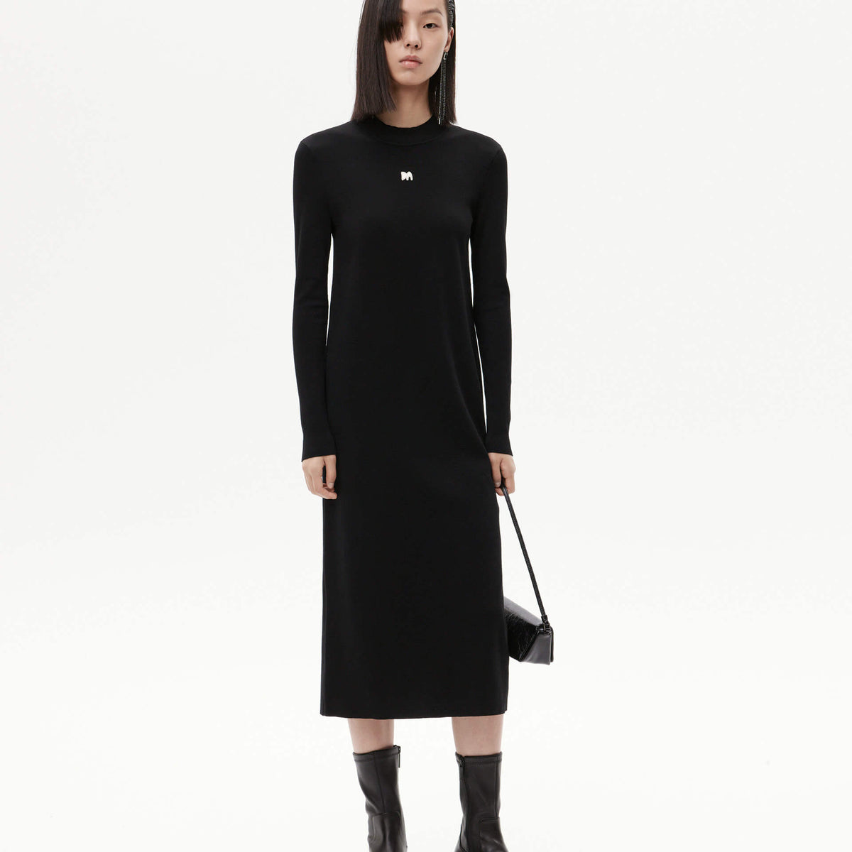 straight black midi dress MO&Co. Women's Straight Cut Midi Dress Black Size M