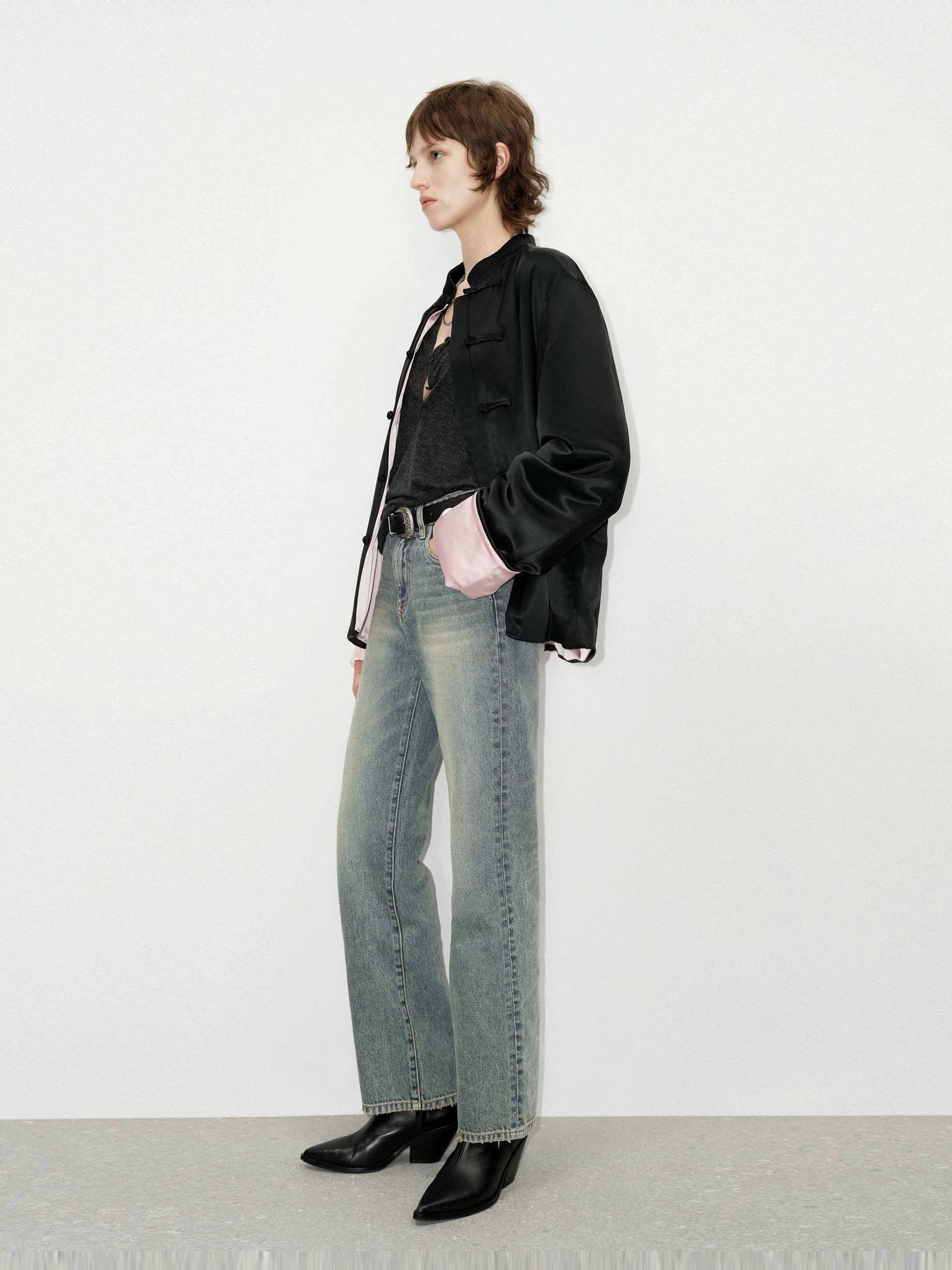 MO&Co. Women's Acetate Blend Cheongsam Button Neo-chinese Quilted Coat in Black