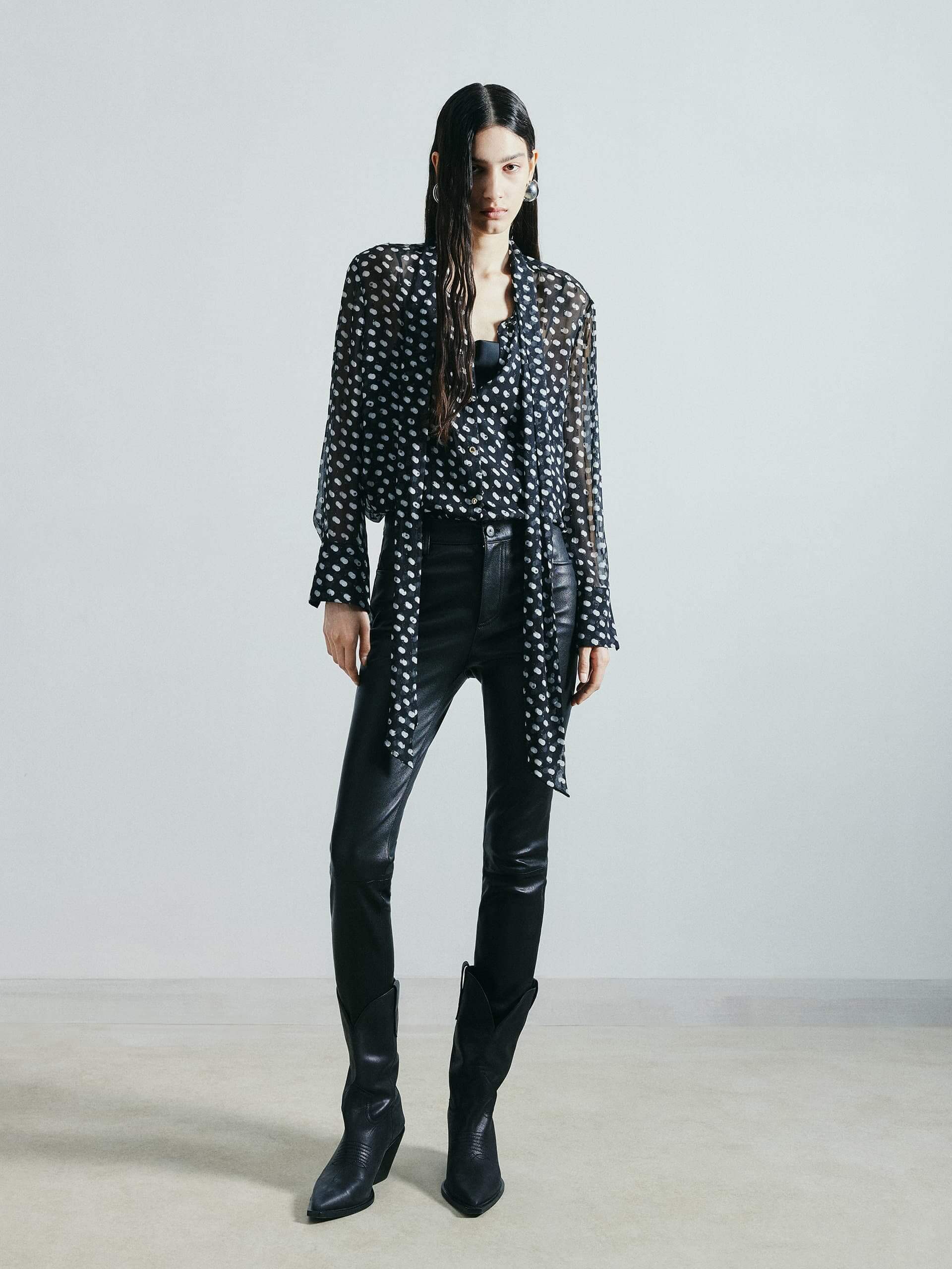 MO&Co. Noir Women's Polka Dot Long Sleeves Silk Shirt