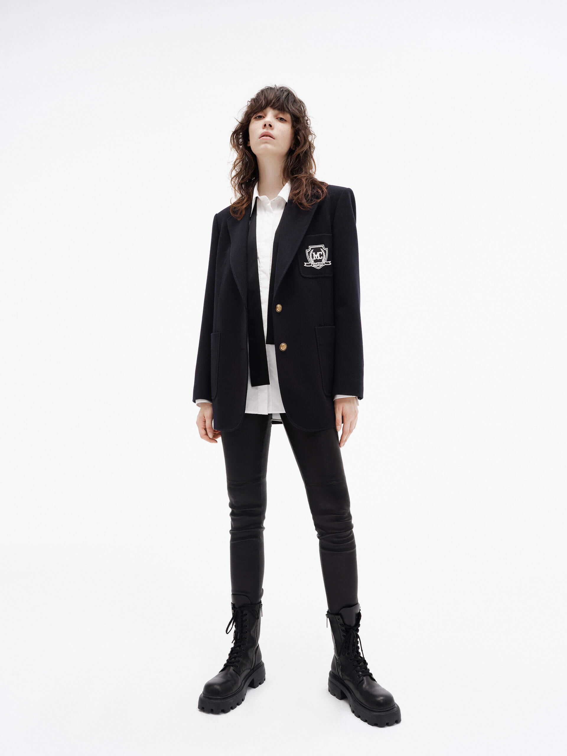 MO&Co. Women's Wool Tailored Blazer Coat in Navy