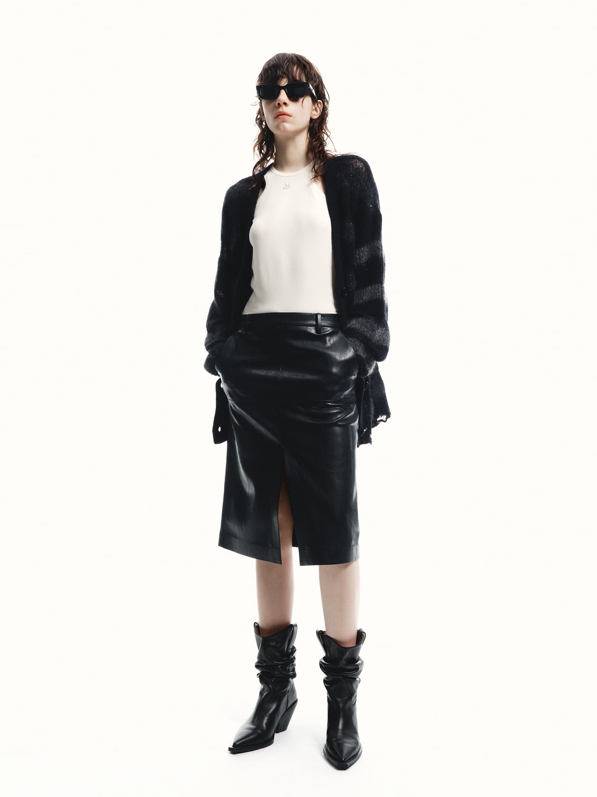 MO&Co. Women's Loose V-neck Distressed Sequin Detail Knit Cardigan