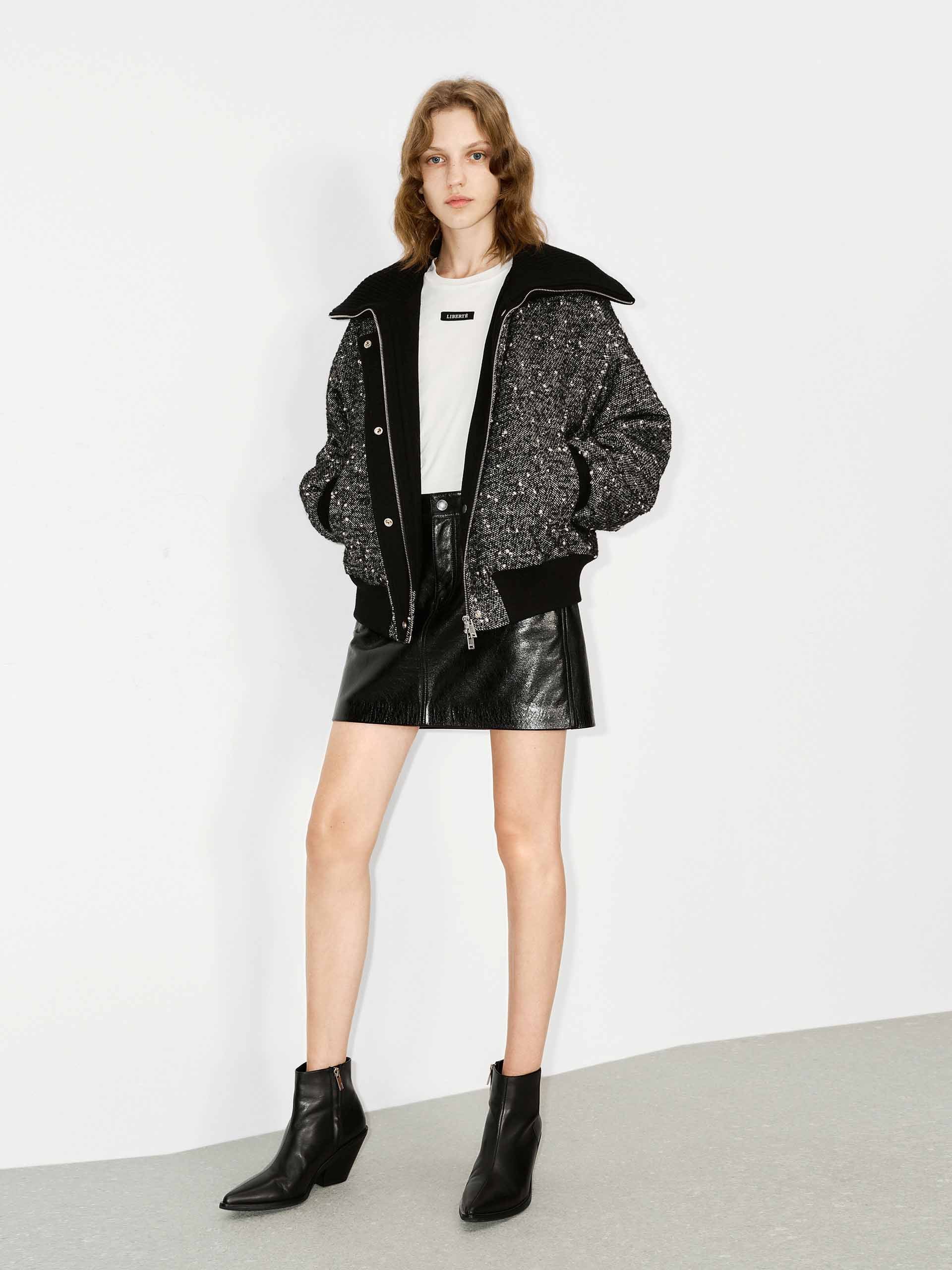 MO&Co. Women's Wool Blend Marled Textured Jacket in Grey for Fall Winter