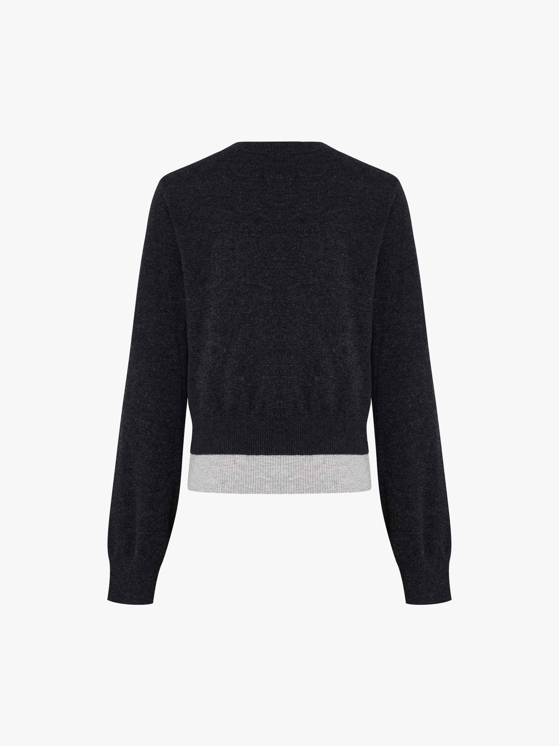 MO&Co. Women's Crew Neck Layer Wool Cashmere Cardigan with long sleeves in Dark Grey