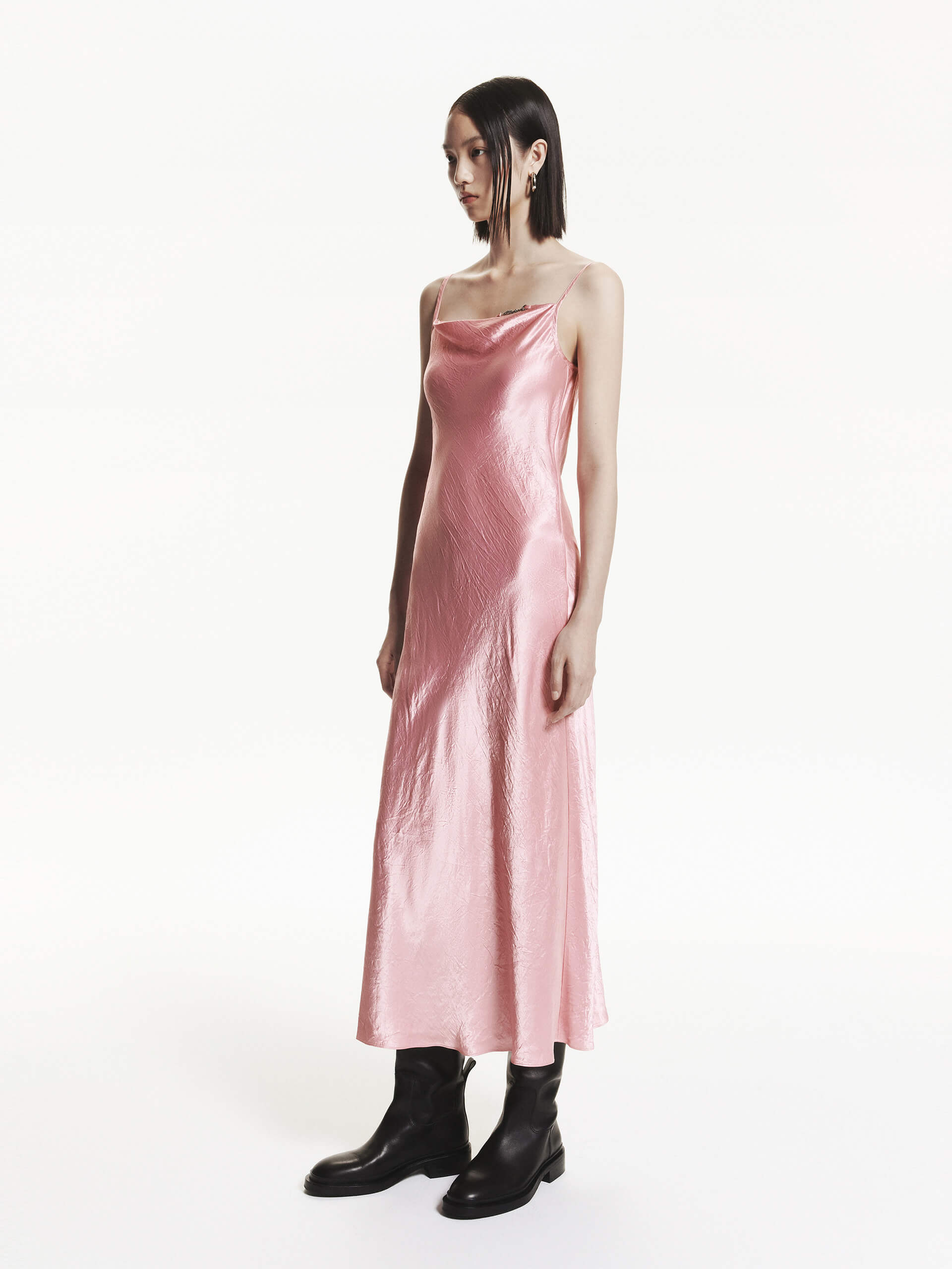 MO&Co. Women's Acetate Satin Midi Cami Dress in Pink