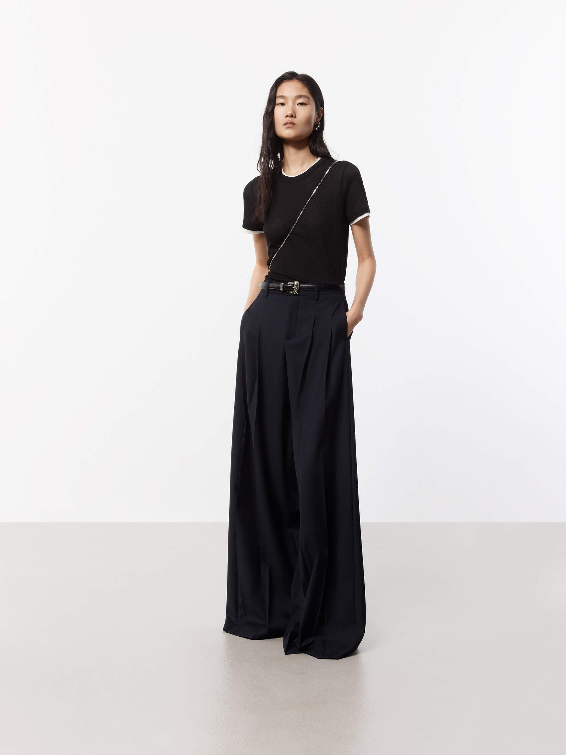 MO&Co. Women's Wide Leg Pleated Full Length Pants in Black