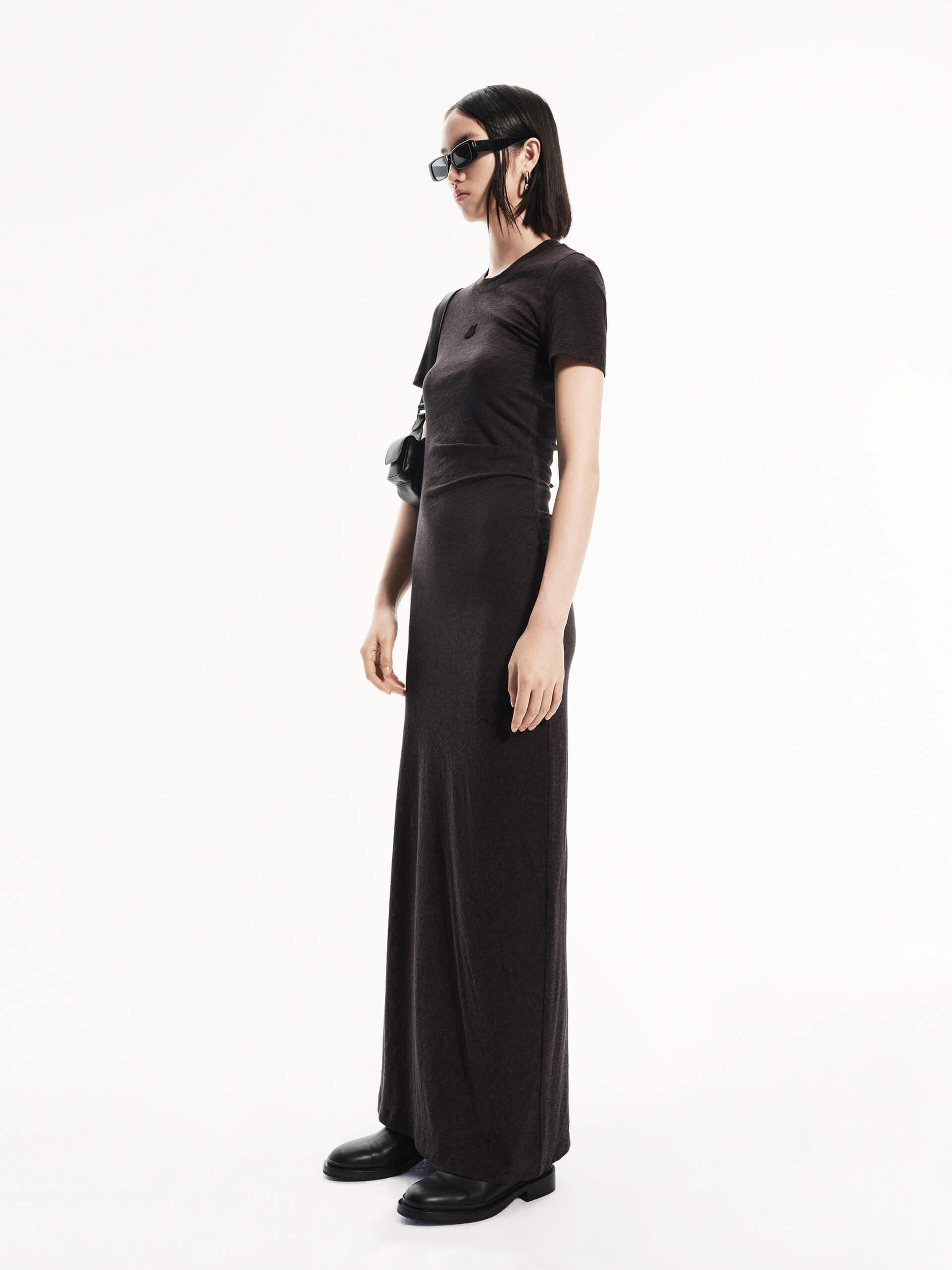 MO&Co. Women's Short Sleeve Lyocell Blend Stretchy Long Line Maxi Casual Dress