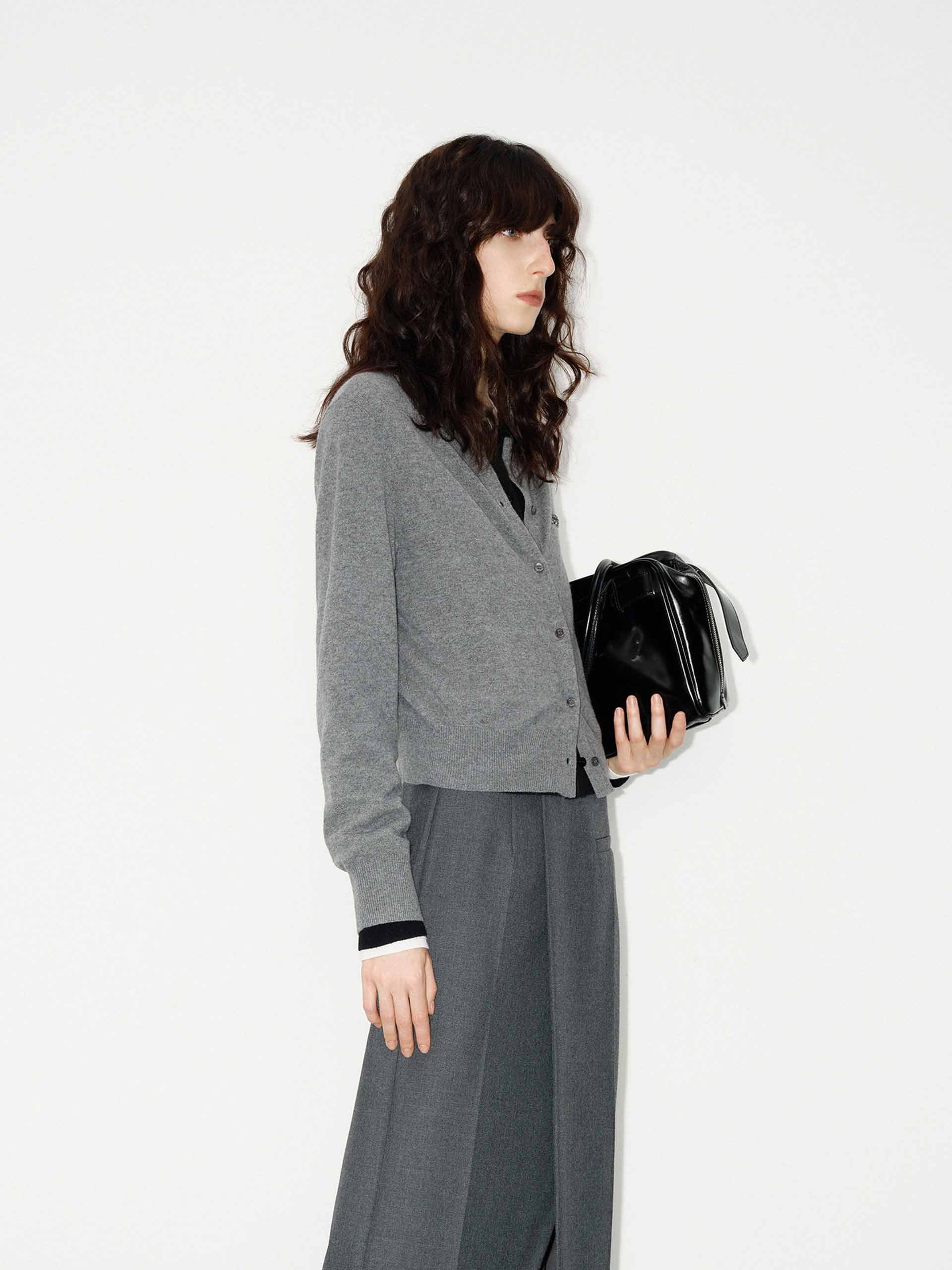 MO&Co. Women's Wool and Cashmere Blend Sequin Detail Regular Cardigan in Grey