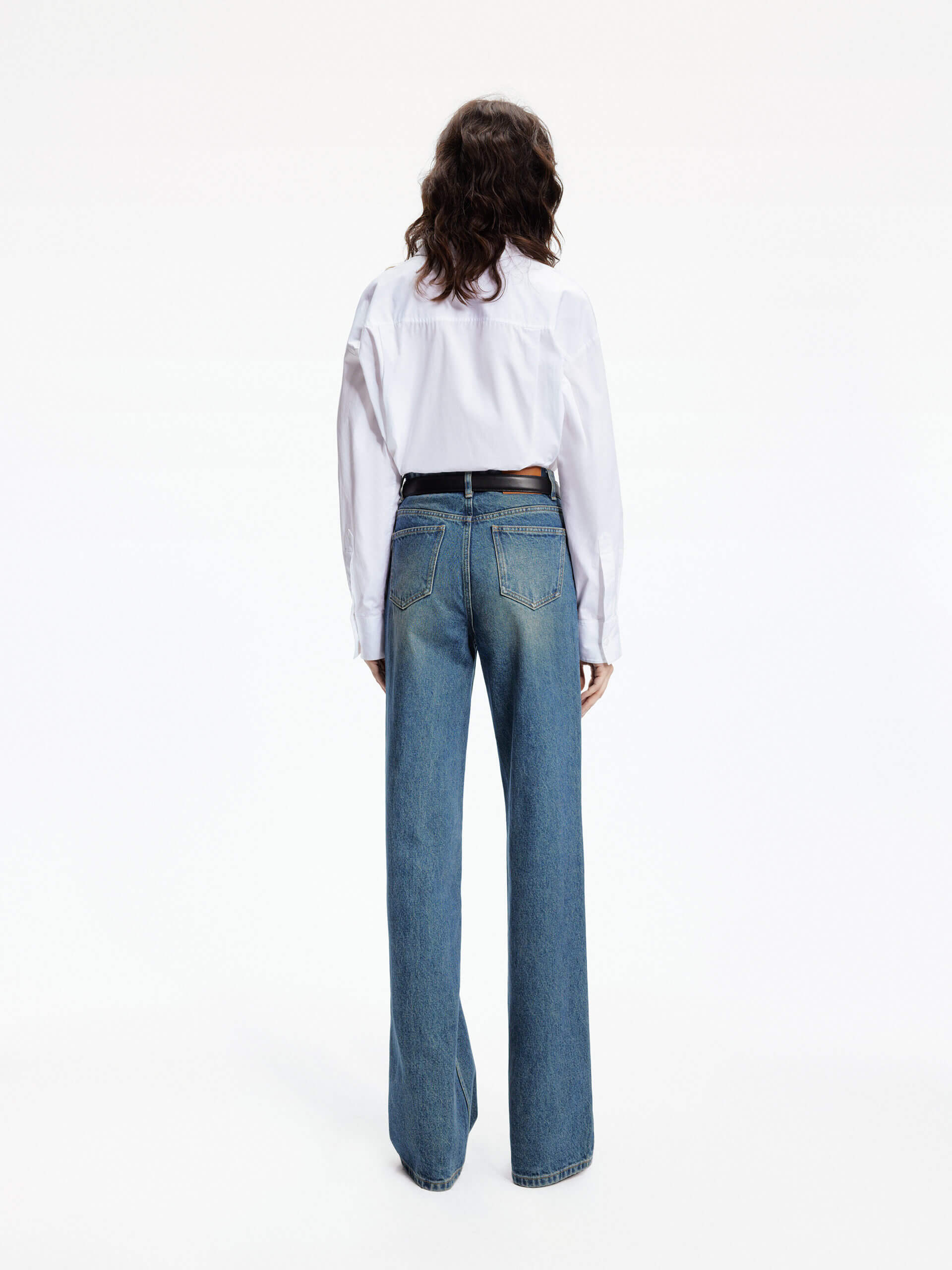 MO&Co. Women's 100% Cotton Full Length High Rise Straight Jeans Blue