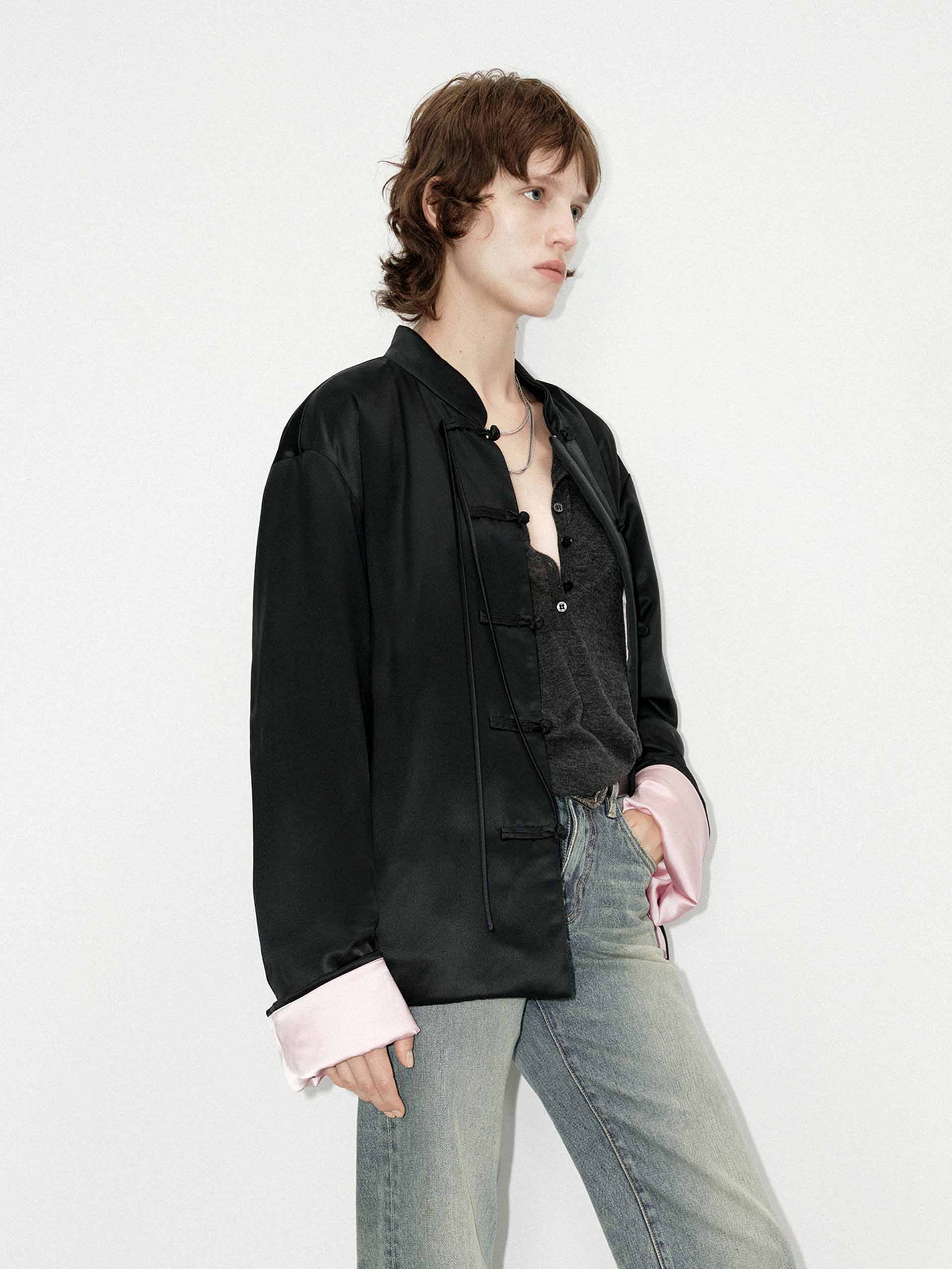 MO&Co. Women's Acetate Blend Cheongsam Button Neo-chinese Quilted Coat in Black