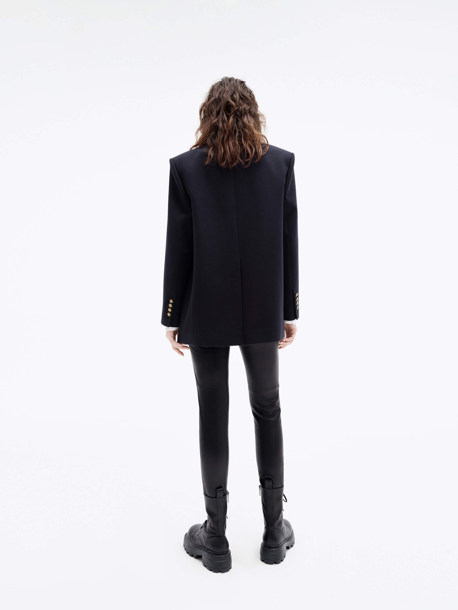 MO&Co. Women's Wool Tailored Blazer Coat in Navy