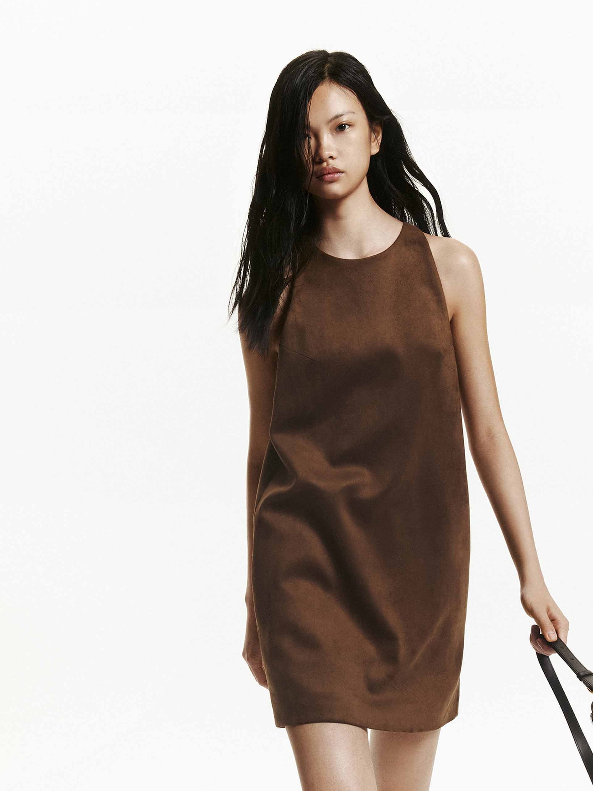 MO&Co. Women's Sleeveless Faux Suede Mini Dress in Brown