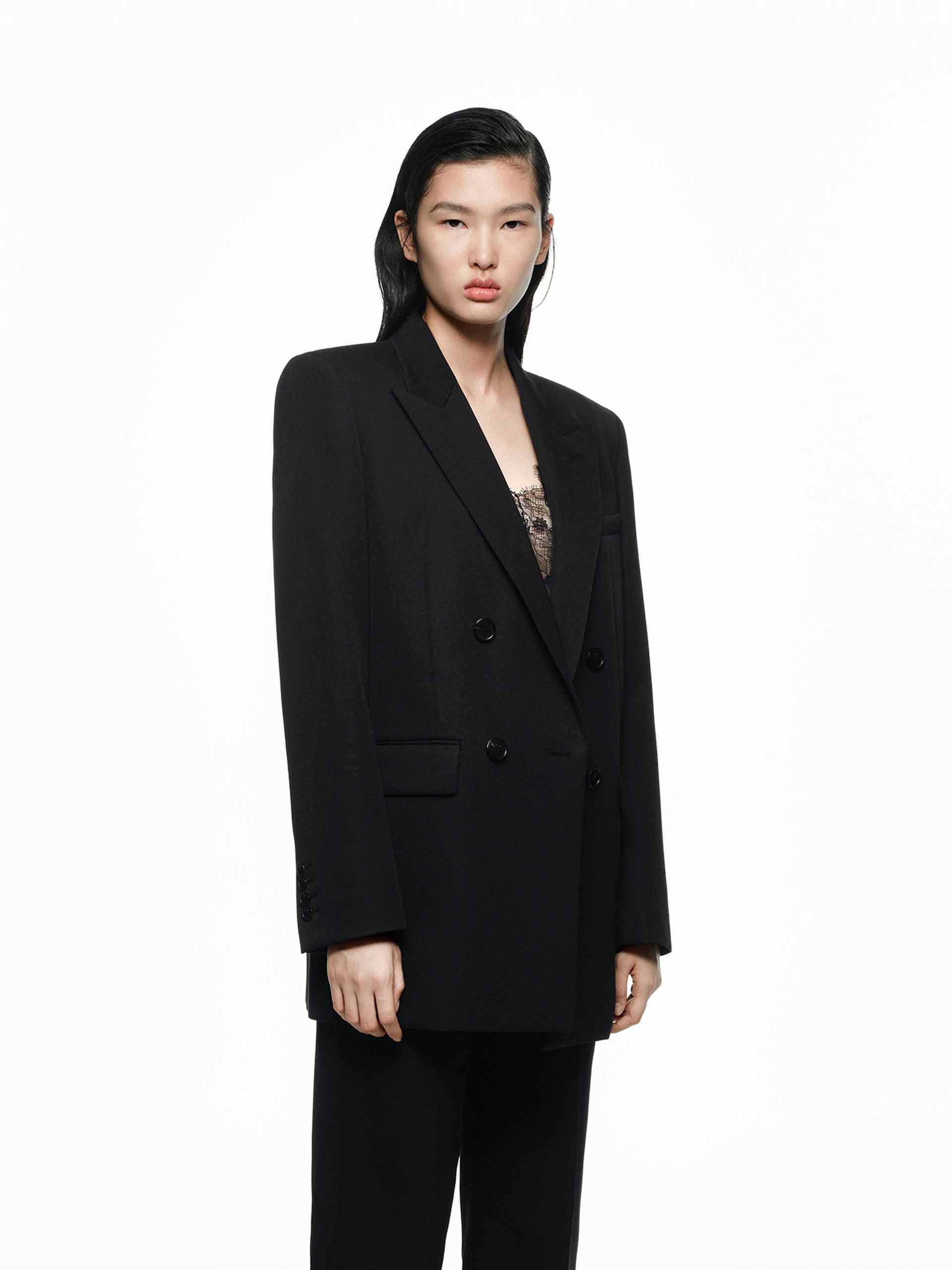 MO&Co. Women's Merino Wool Structured Formal Blazer in Black