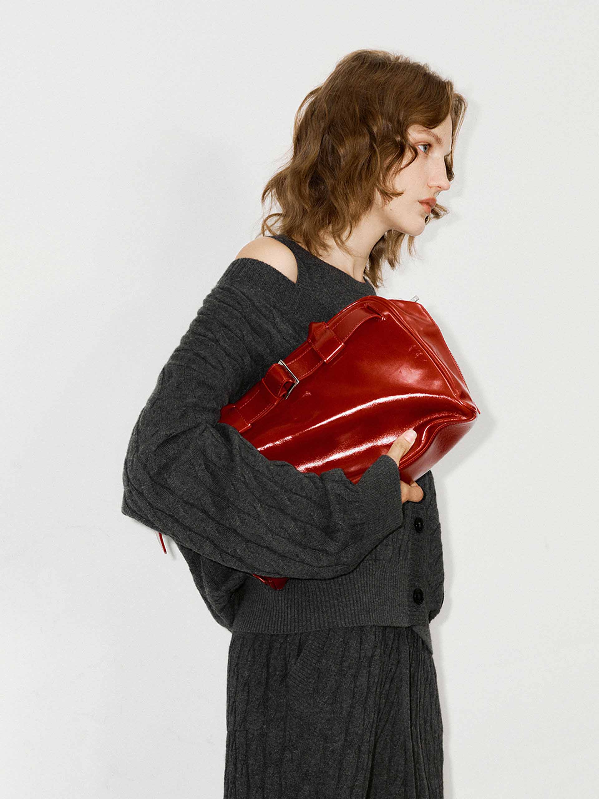 MO&Co. Women's Wool and Cashmere Cable Knitted Cardigan and Tank Top Set in Dark Grey