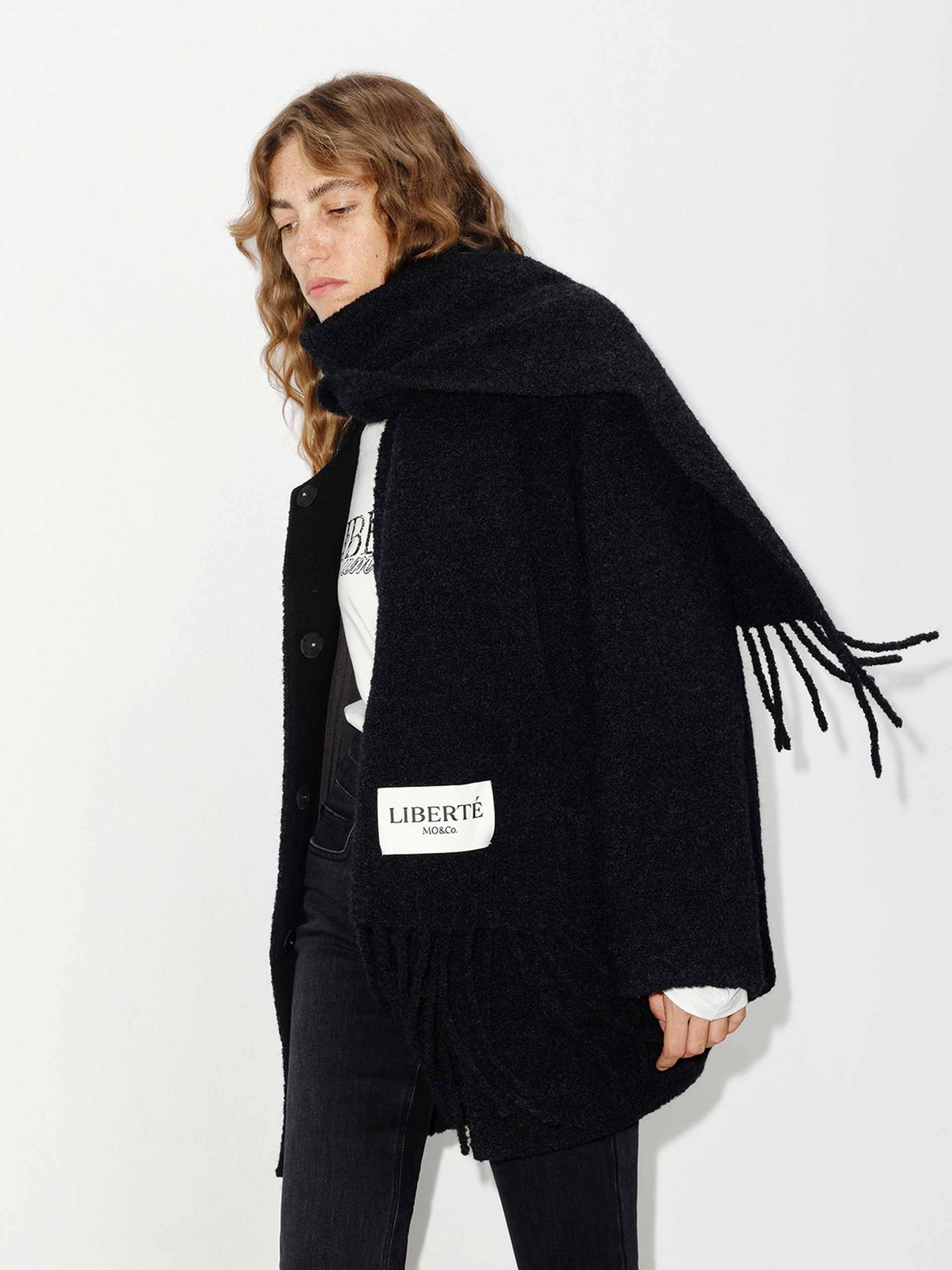 MO&Co. Women's Button Closure Midi Coat with Scarf in Grey