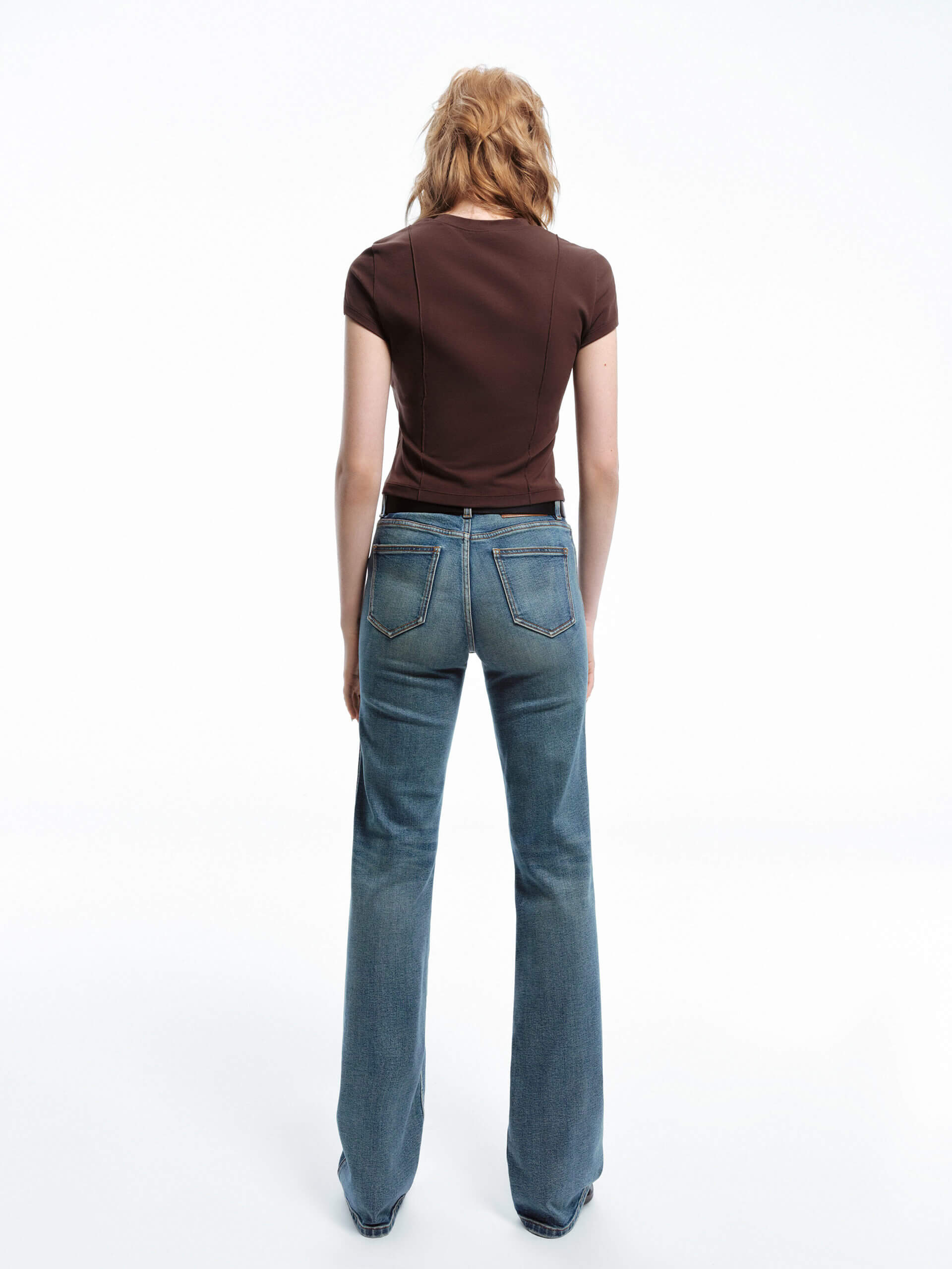 MO&Co. Women's Vintage Blue Cotton Wide Leg Straight Jeans