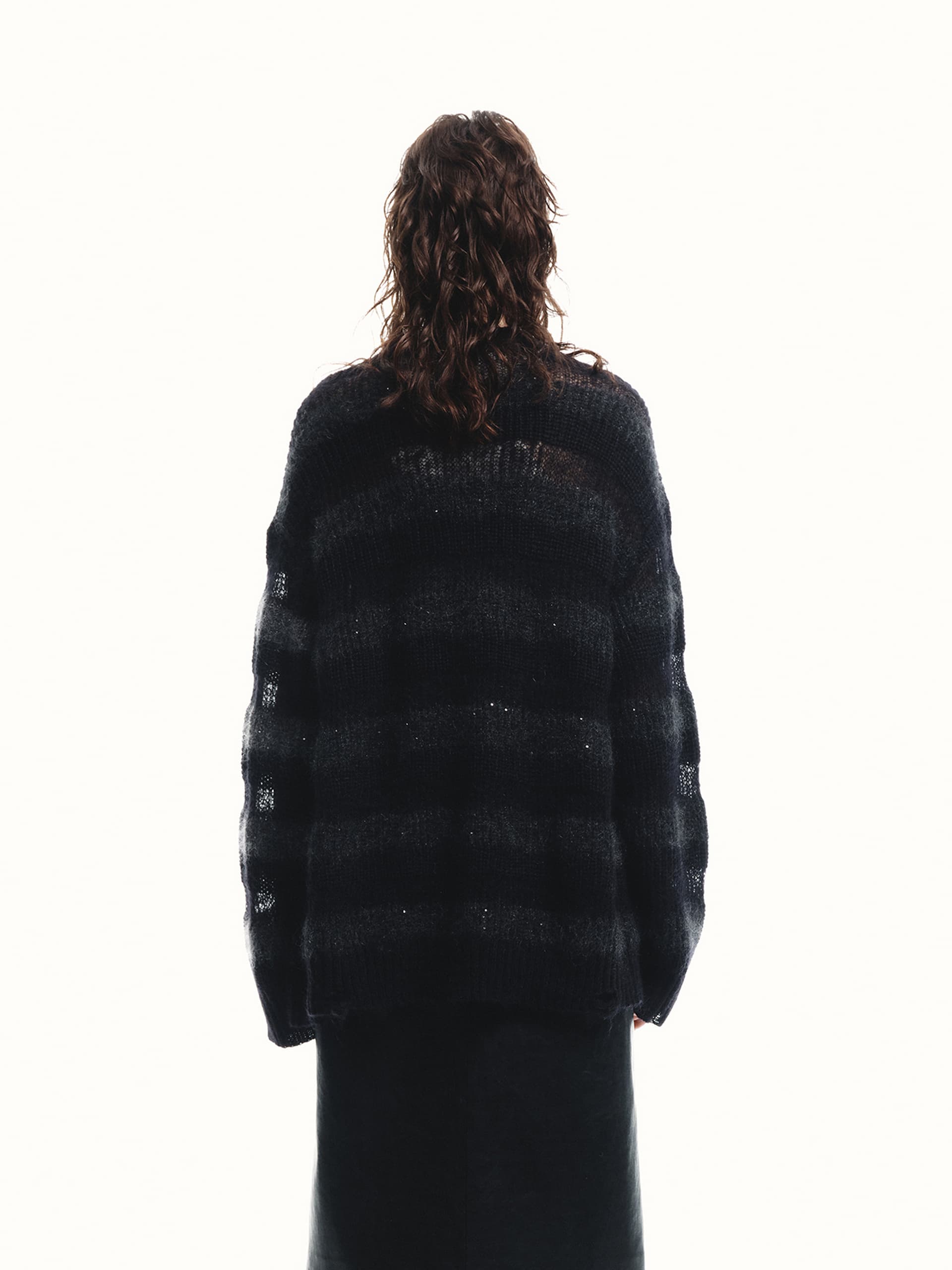 MO&Co. Women's Loose V-neck Distressed Sequin Detail Knit Cardigan