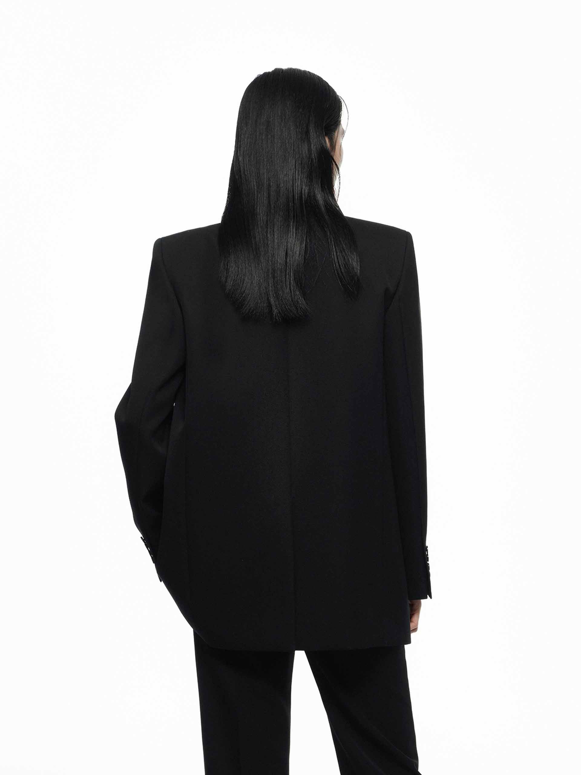 MO&Co. Women's Merino Wool Structured Formal Blazer in Black