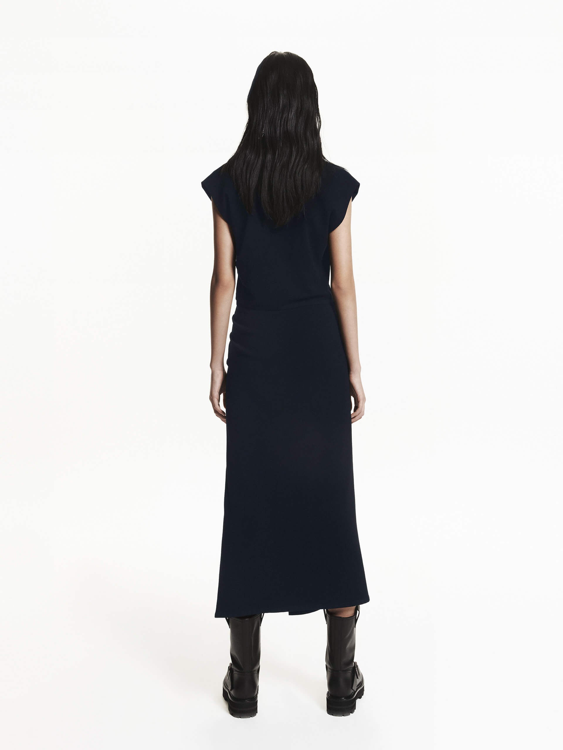 MO&Co. Women's Polo Collar Fitted Sleeveless Top with Midi Skirt Set in Black