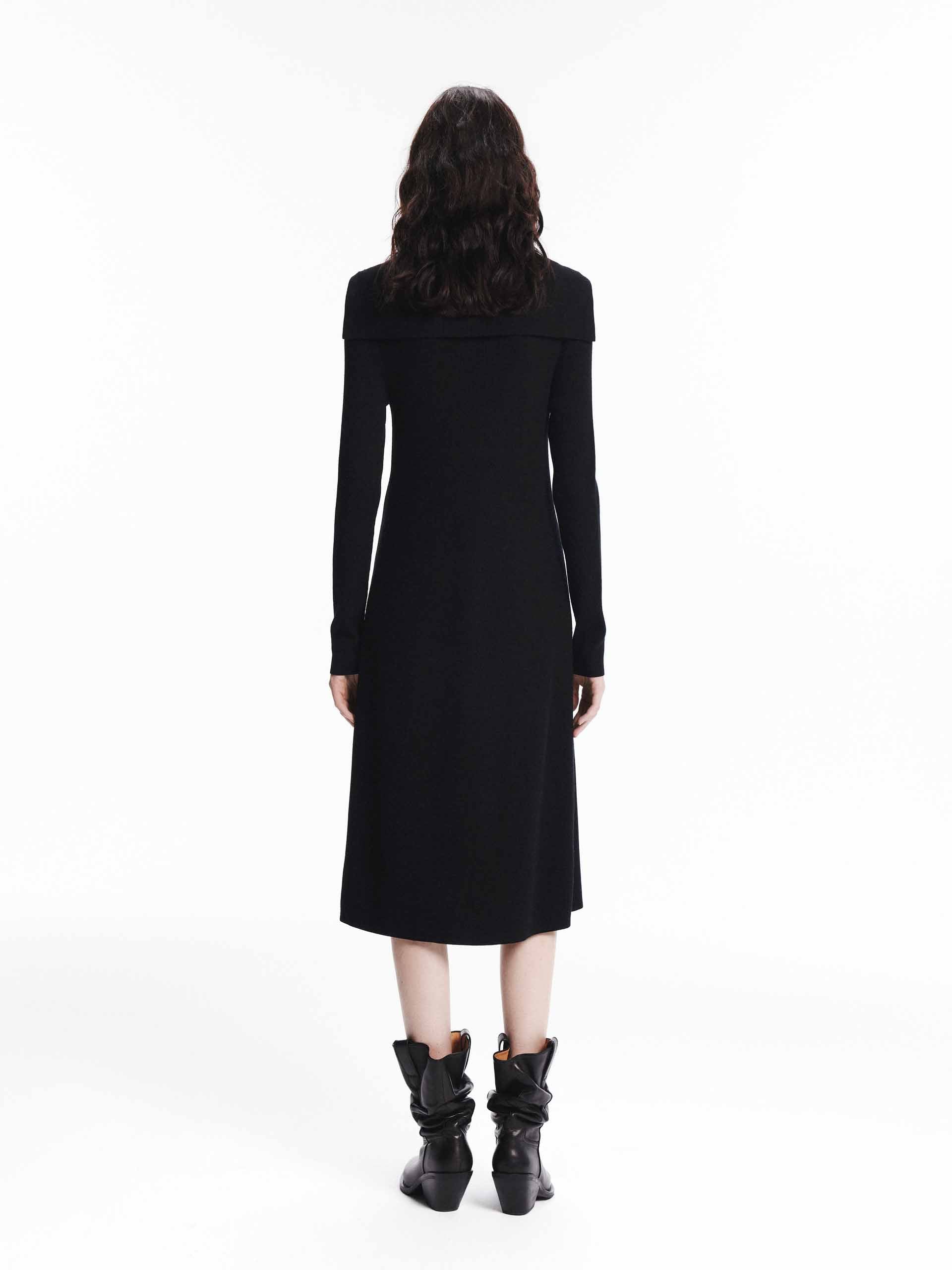 MO&Co. Women's Machine Washable 100% Wool Long Sleeves Midi Knit Dress in Black
