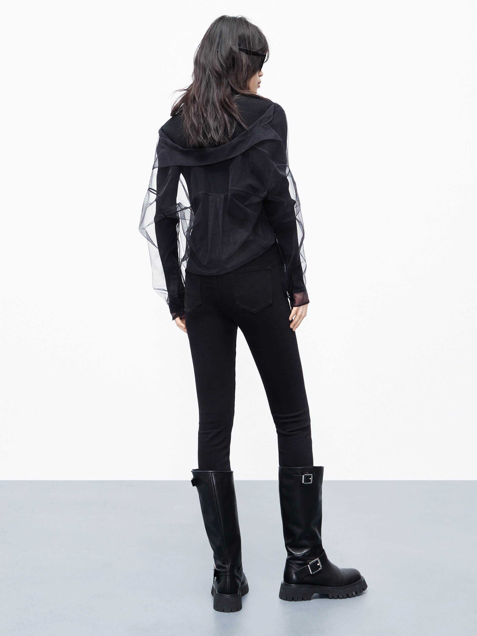 MO&Co. Women's Black Layered Slim Fit Cropped Knit Cardigan