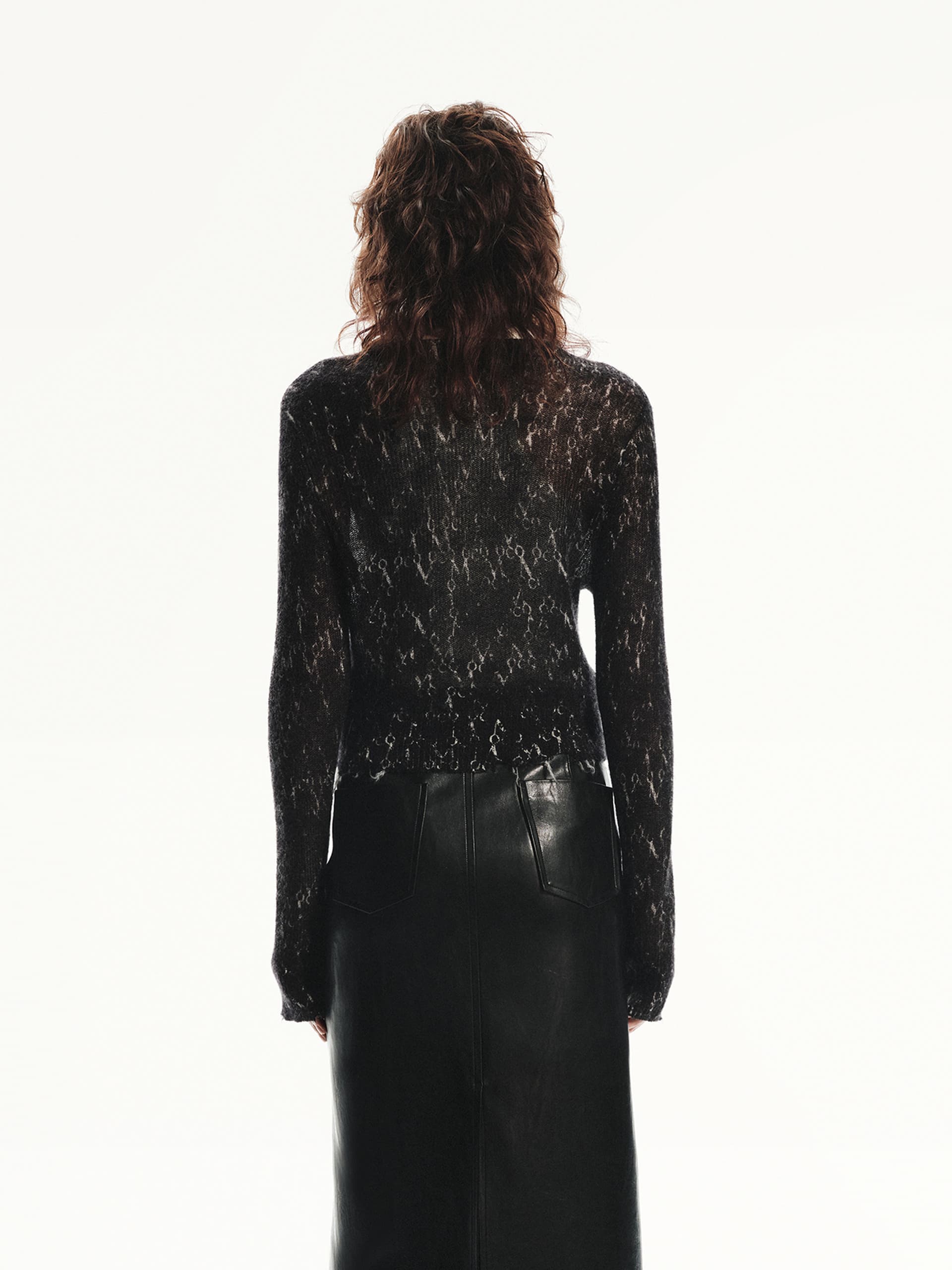 MO&Co. Women's Monogram V-neck Mohair Blend Fitted Knit Cardigan