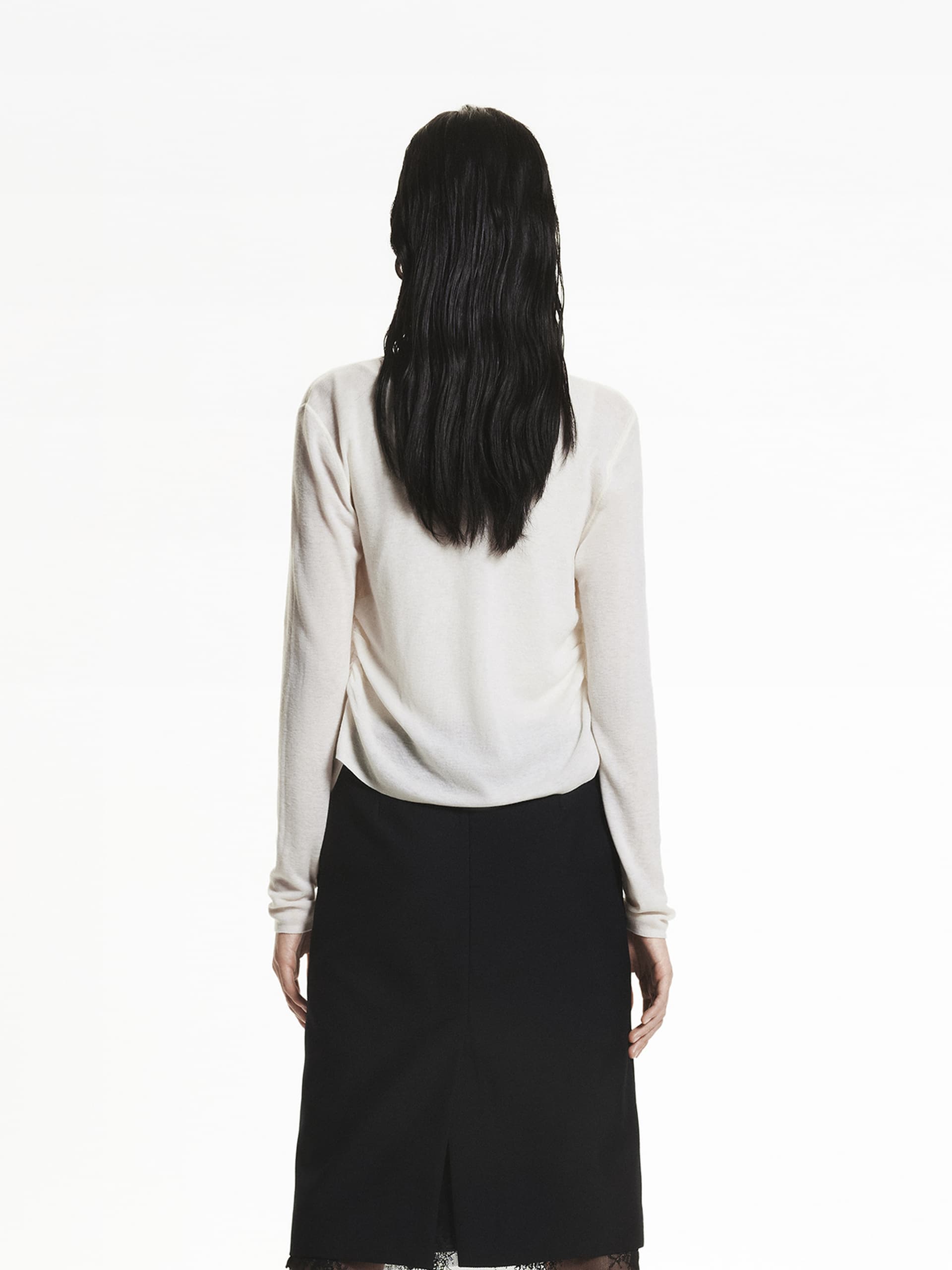 MO&Co. Women's Pure Merino Wool Round Neck Long Sleeve Knit Cardigan in Beige