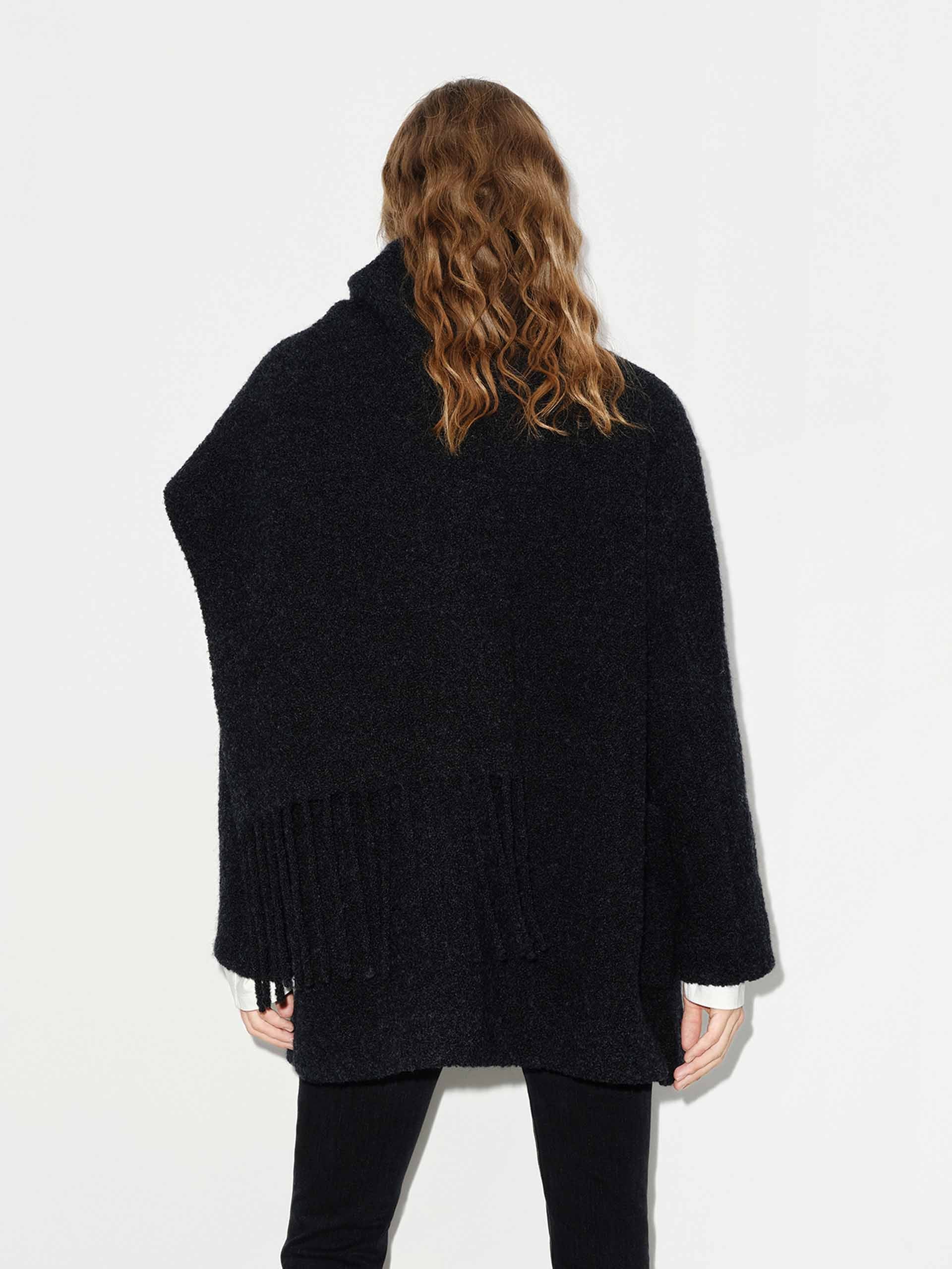 MO&Co. Women's Button Closure Midi Coat with Scarf in Grey