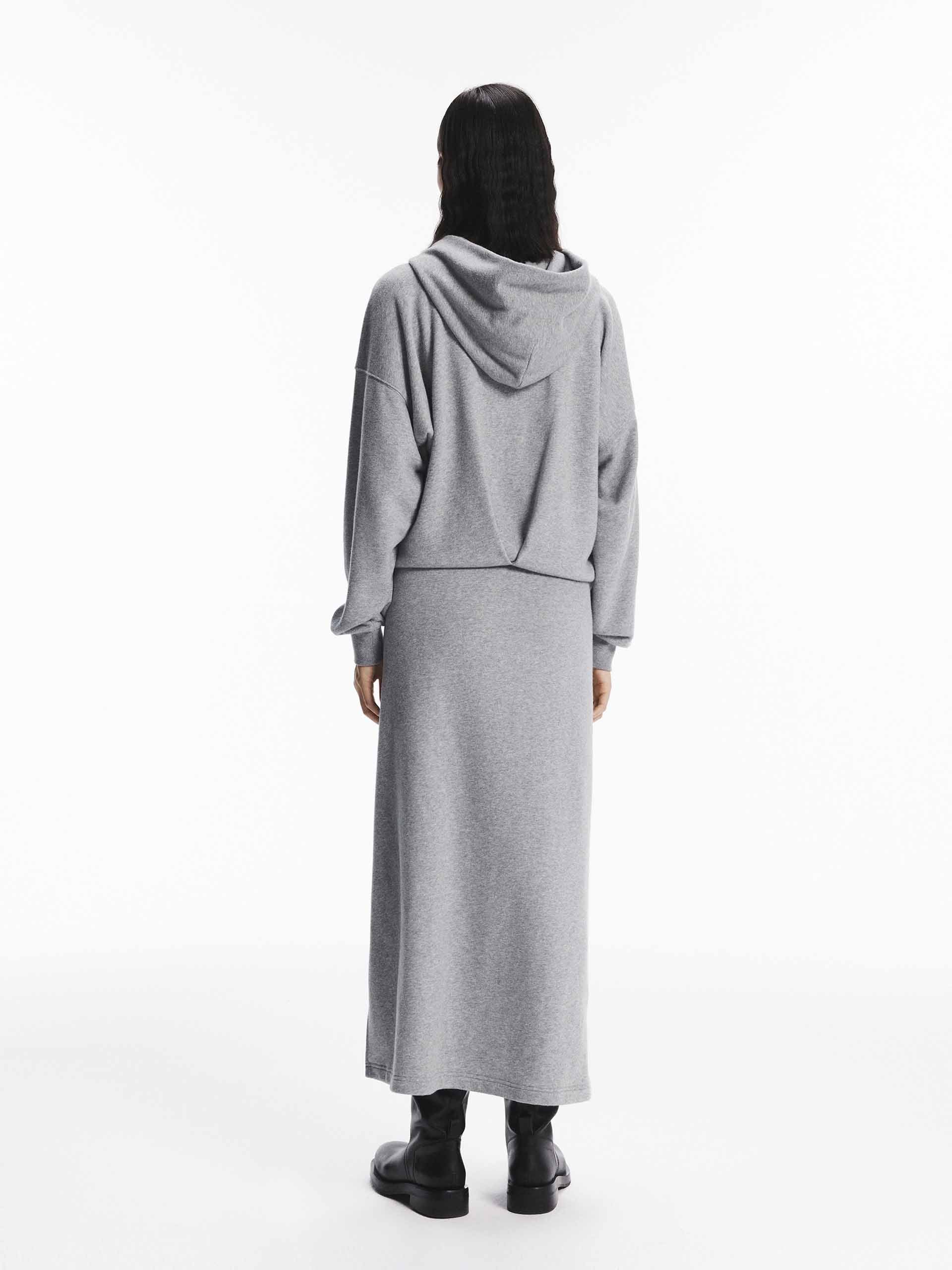 MO&Co. Women's Long Sleeves Slit Detail Hooded Midi Dress in Light Grey with Casual Weekend Style