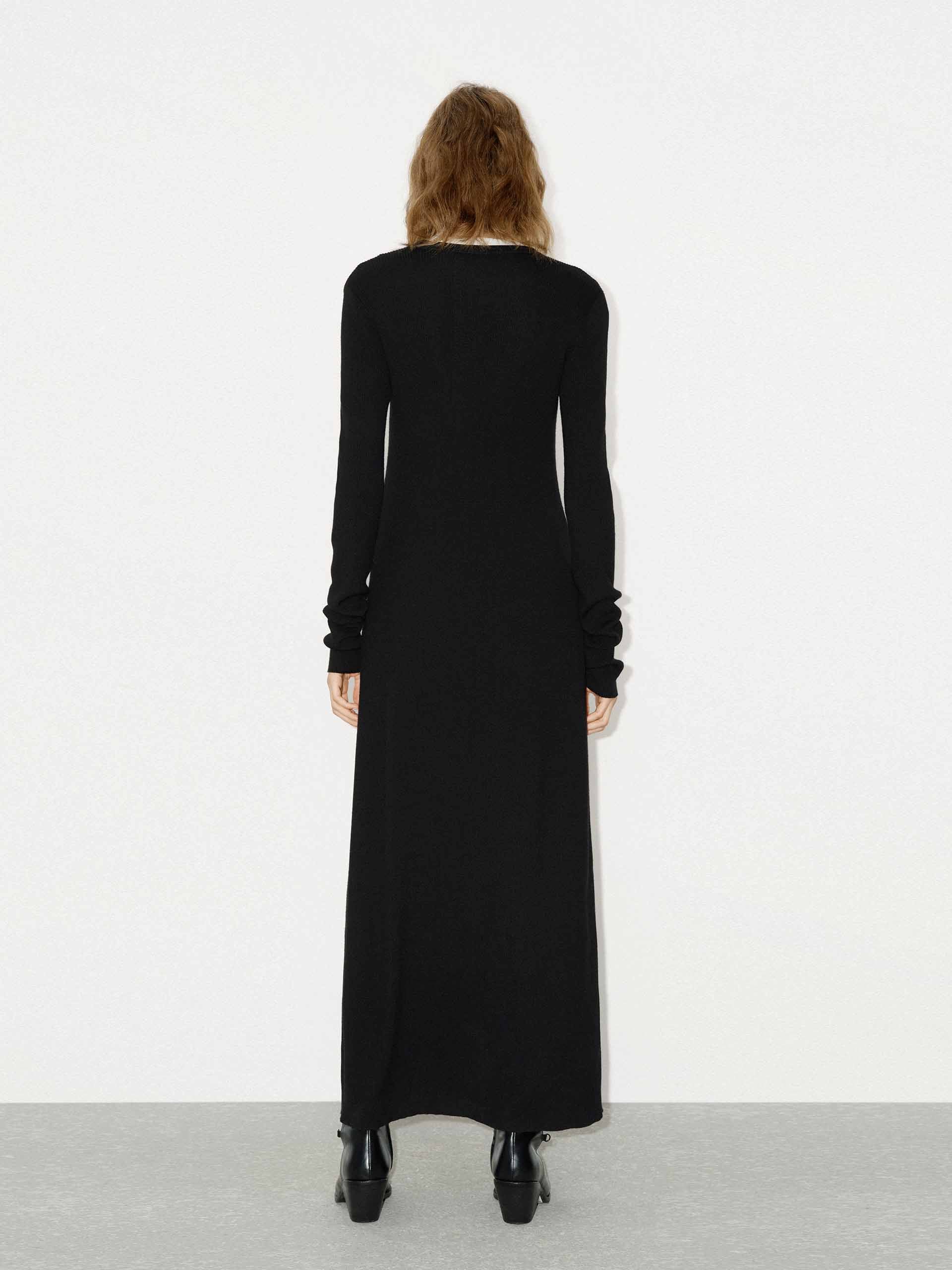 MO&Co. Women's Half Button Long Sleeves Wool Knit Dress in Black