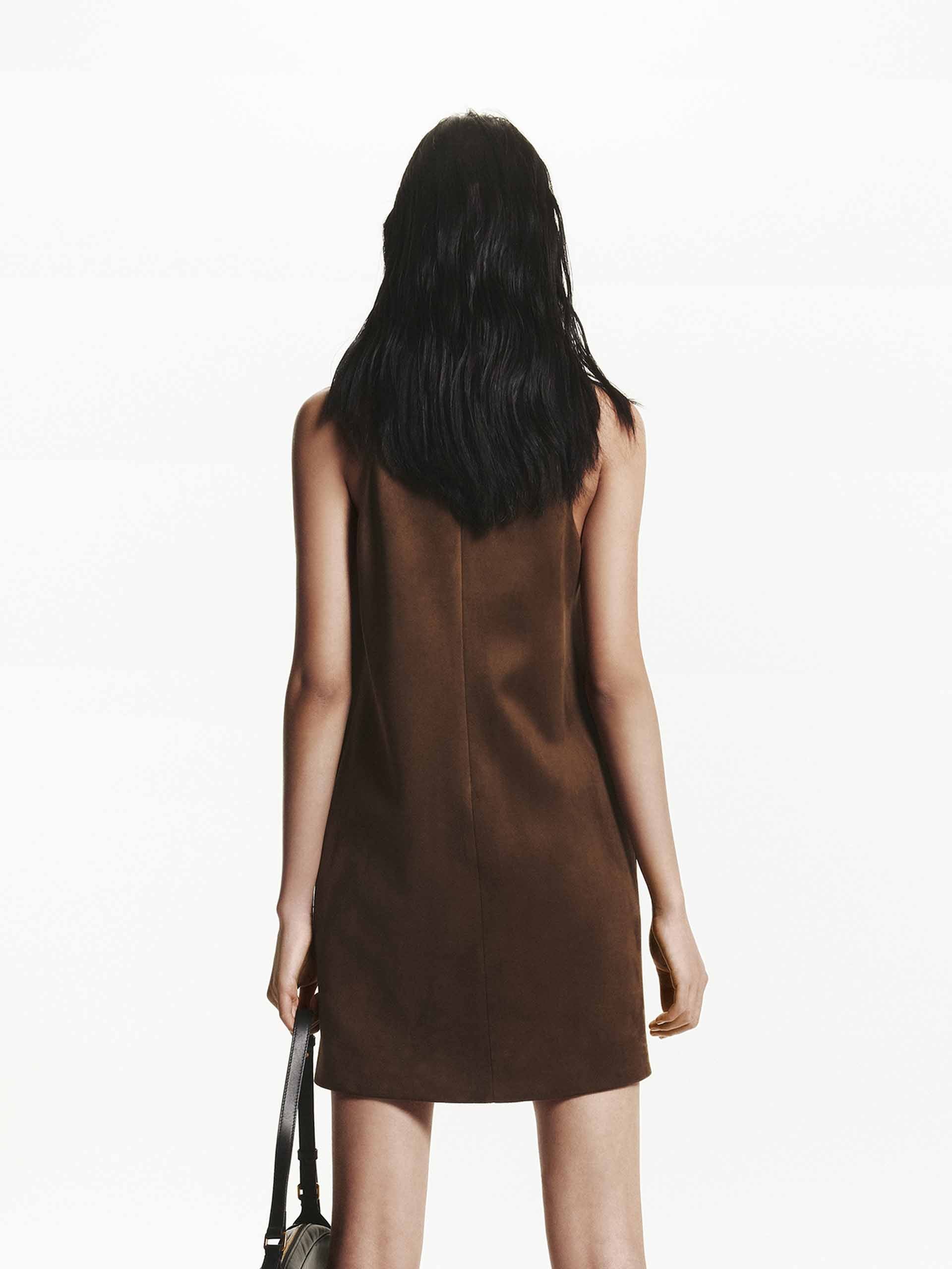 MO&Co. Women's Sleeveless Faux Suede Mini Dress in Brown