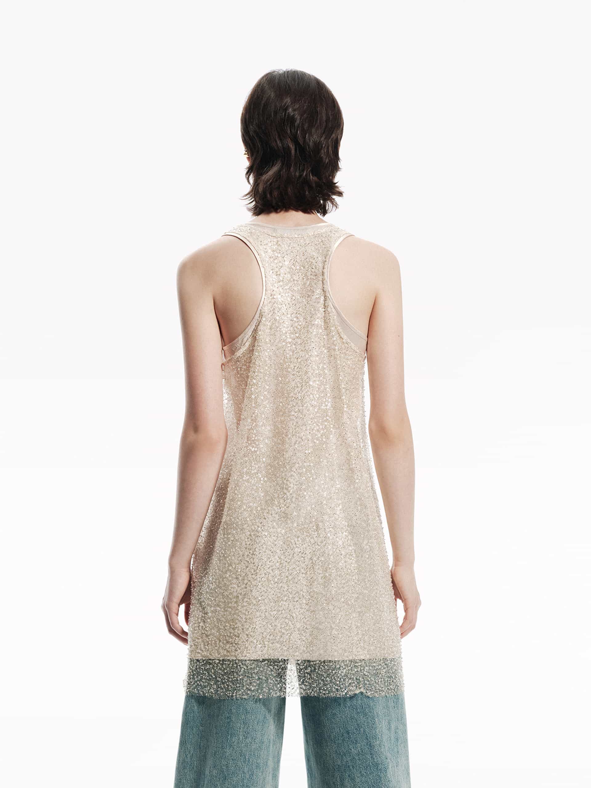 MO&Co. Women's Layered Detail Mini Sequin Dress in Champagne
