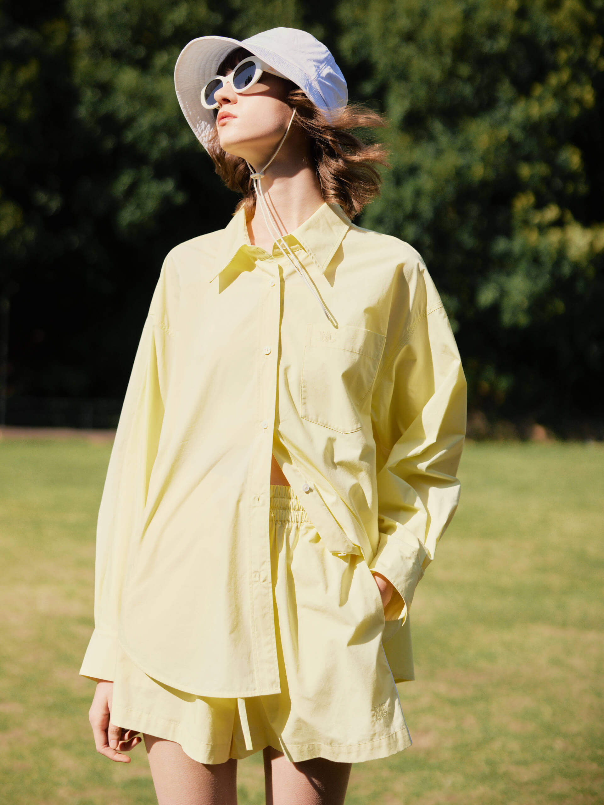 Contrast Trim Drawstring Athleisure Causal Shorts in Yellow