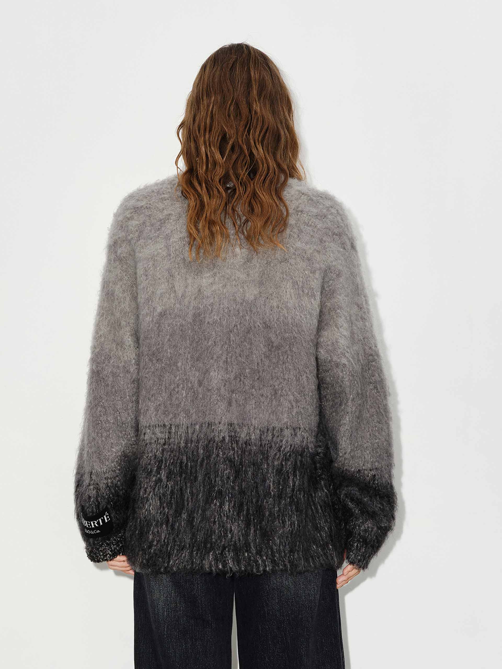 MO&Co. Women's Mohair Blend Brushed Detail Oversized Knit Cardigan in Black and Grey