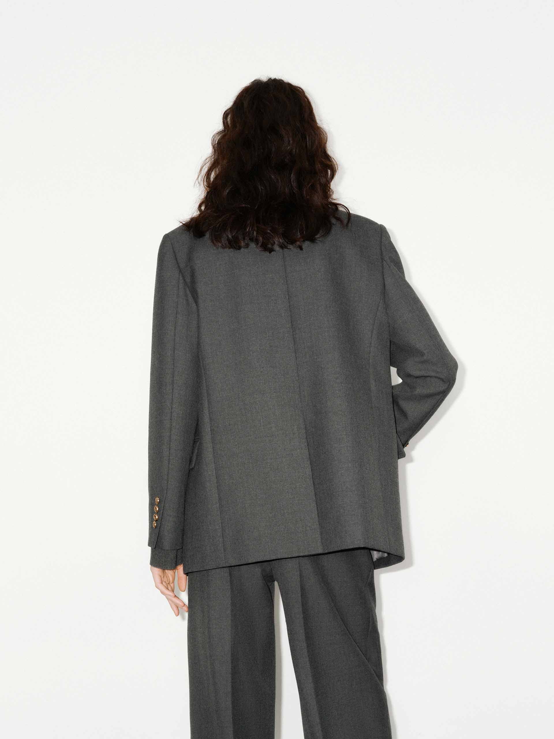 MO&Co. Women's Metallic Button Peak Lapel Structured Blazer Wool Blend in Grey