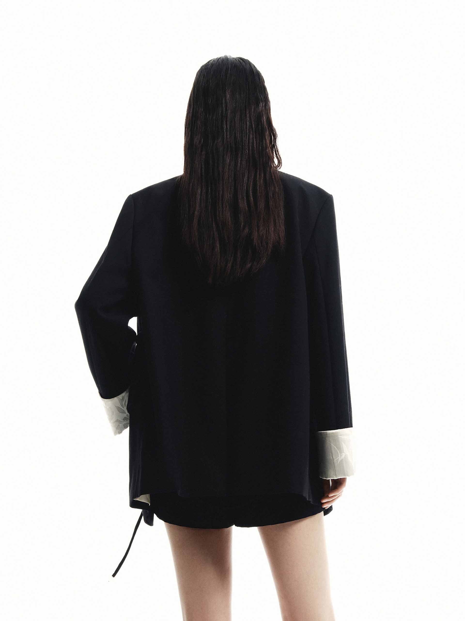 MO&Co. Women's Turn Up Cuff Collarless Structured Blazer in Black