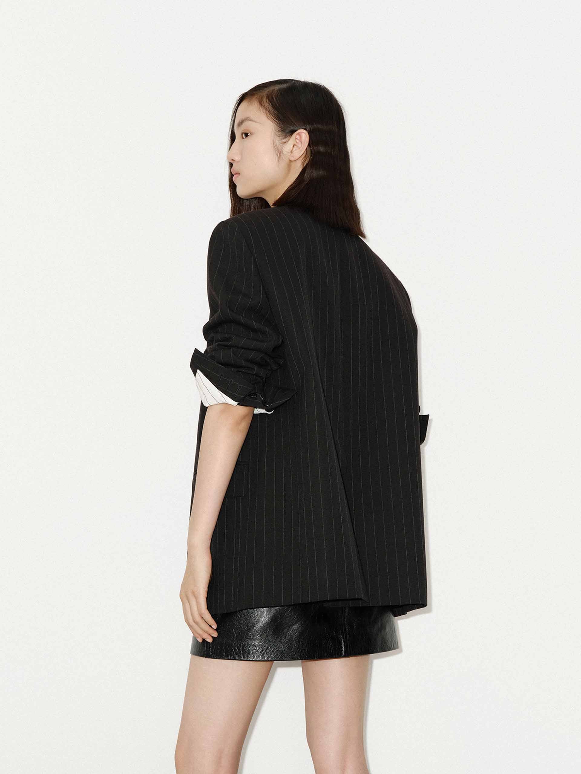 MO&Co. Women's Pinstripe Double Breasted Merino Wool Blazer