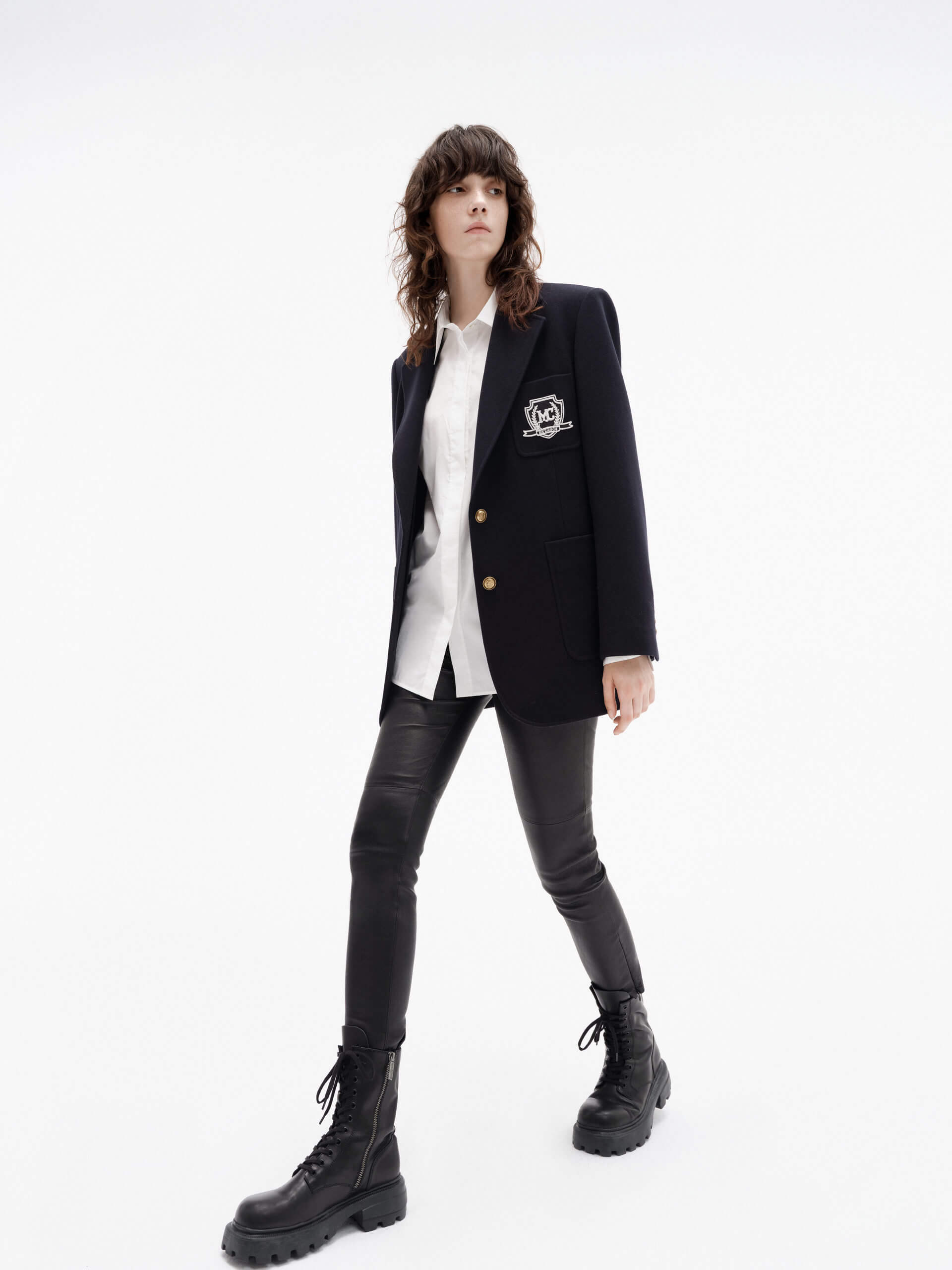 MO&Co. Women's Wool Tailored Blazer Coat in Navy