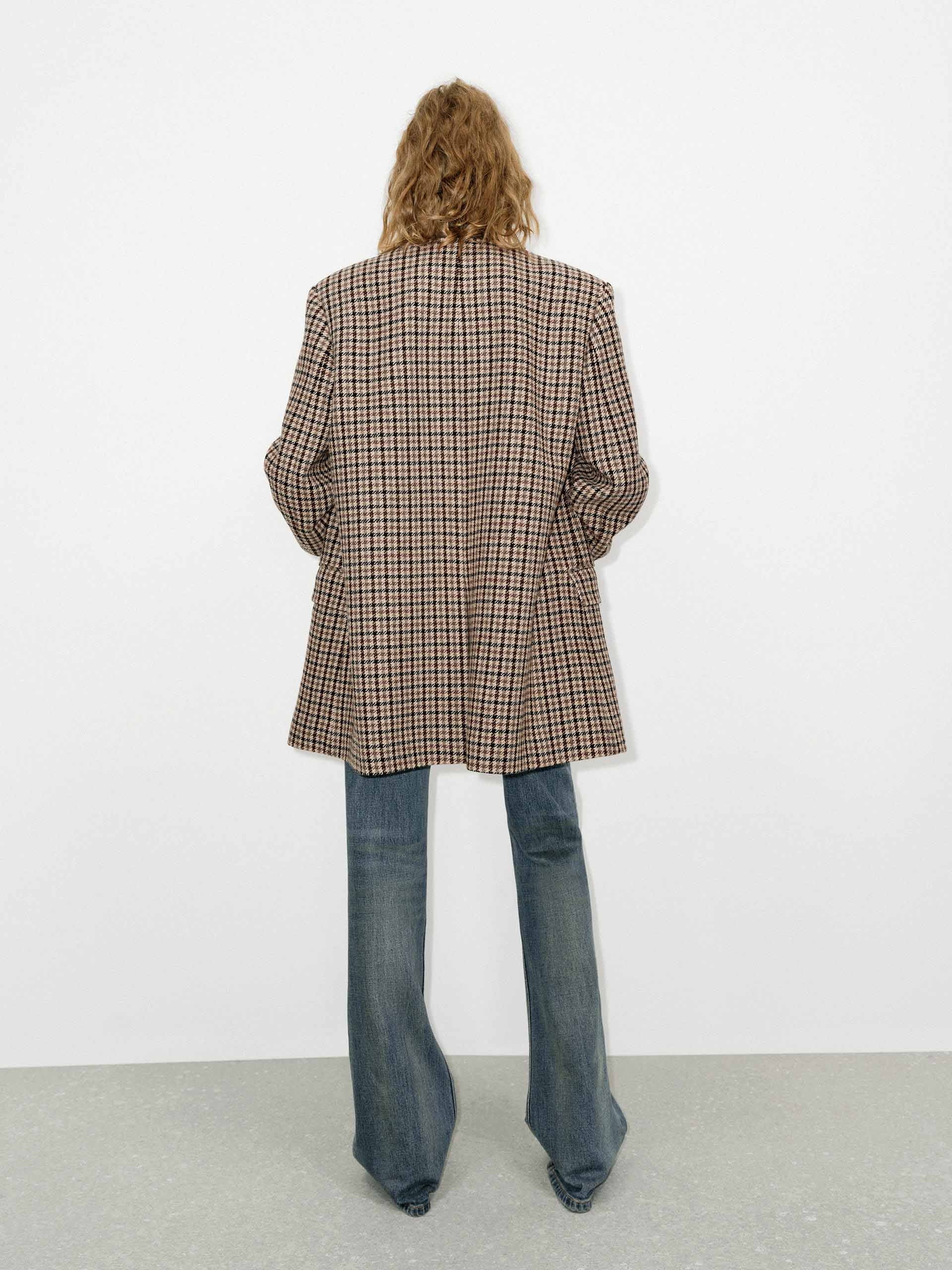 MO&Co. Women's Houndstooth 100% Wool Collarless Blazer