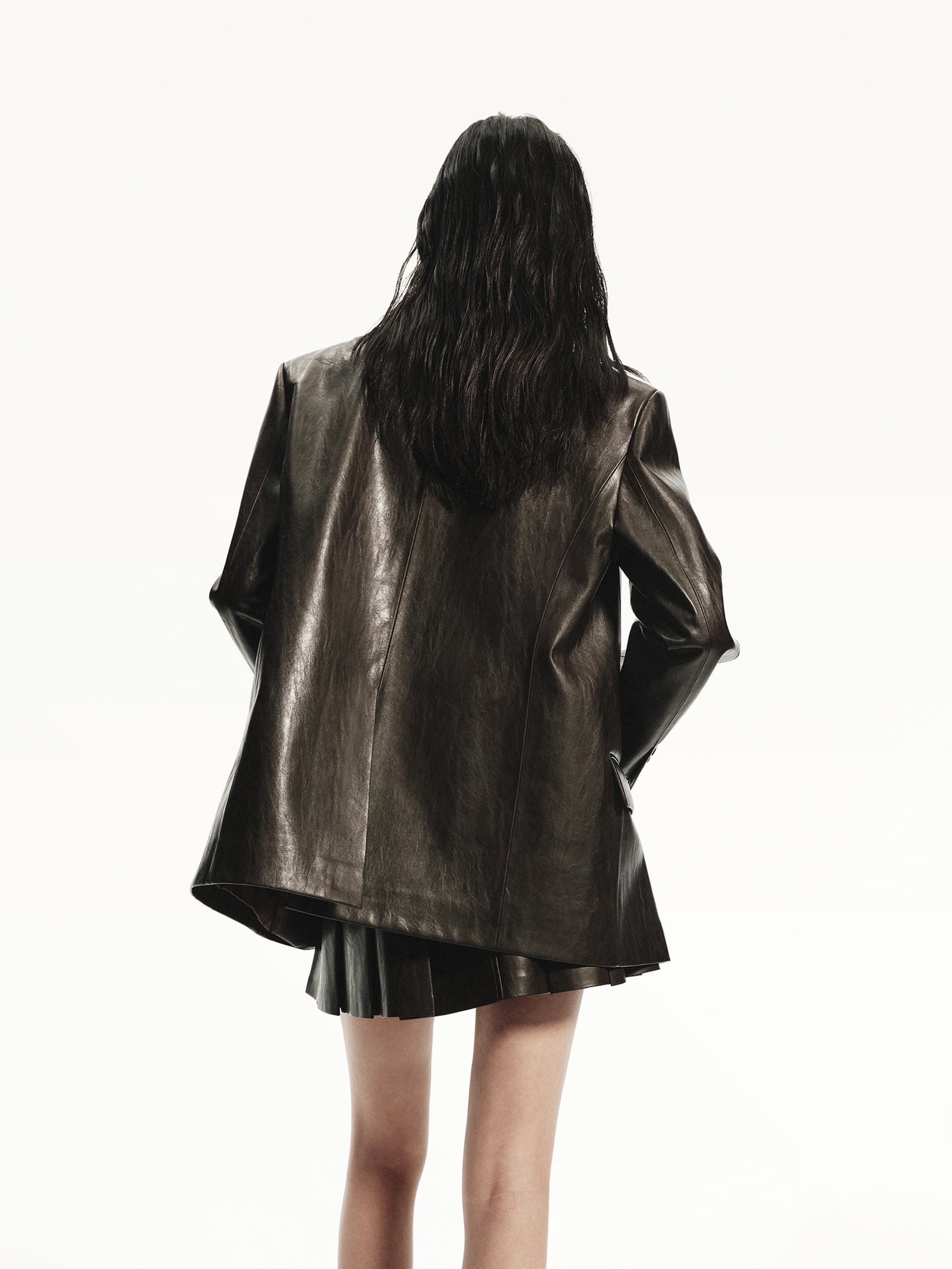 MO&Co. Women's Faux Leather Oversized Blazer in Brown