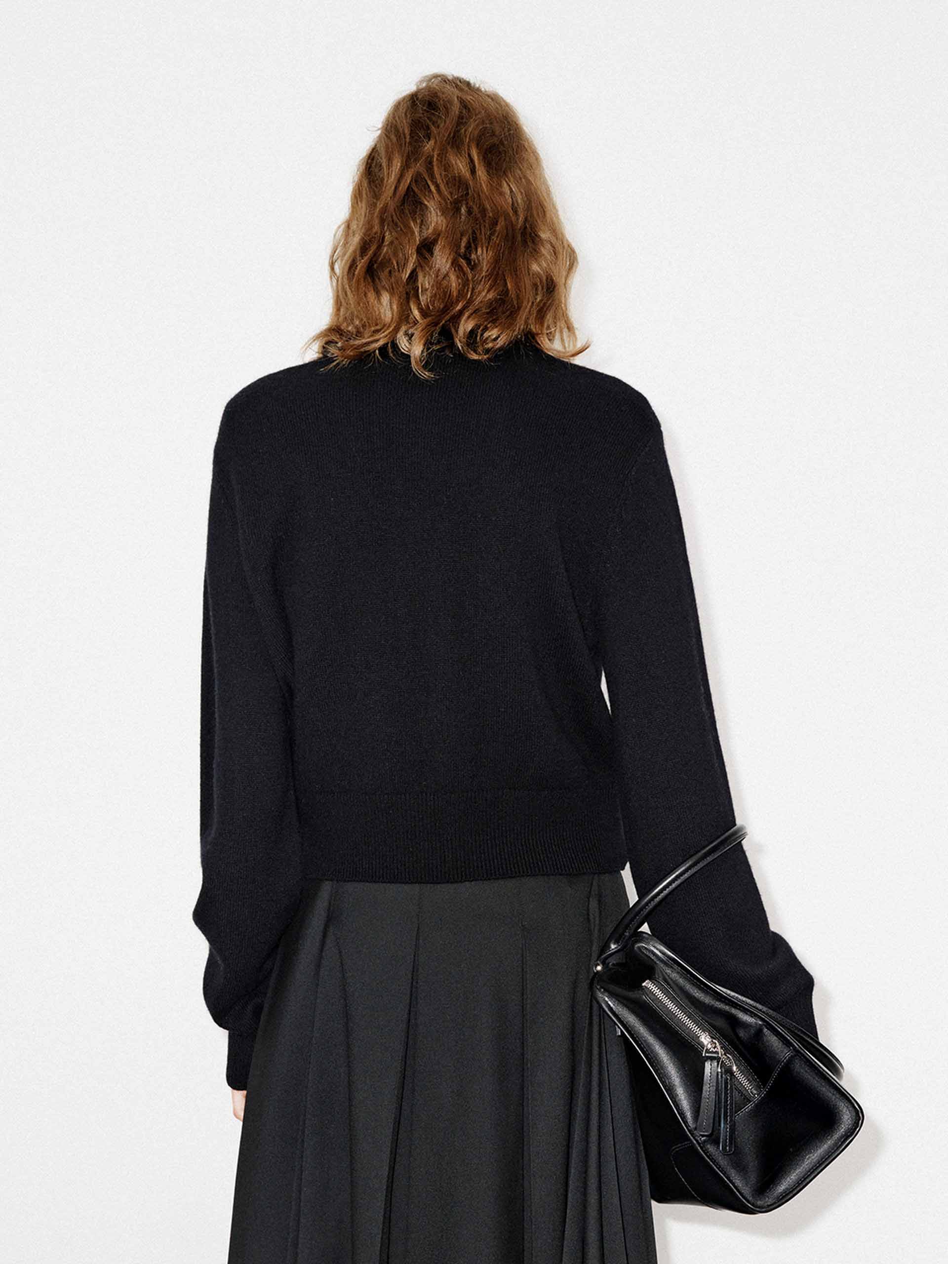 MO&Co. Women's Wool and Cashmere Blend Sequins Detail Close Fit Cardigan in Black