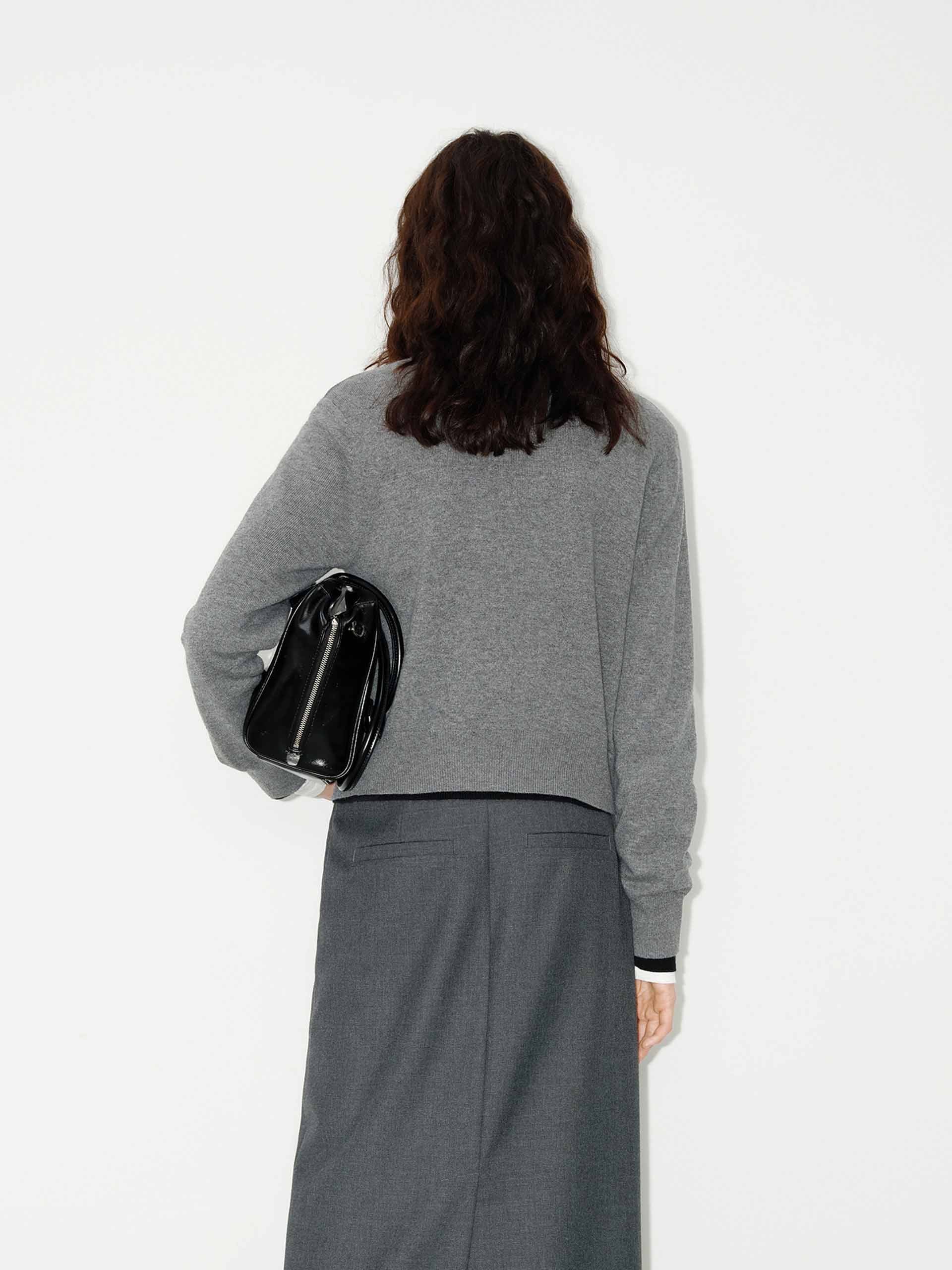 MO&Co. Women's Wool and Cashmere Blend Sequin Detail Regular Cardigan in Grey