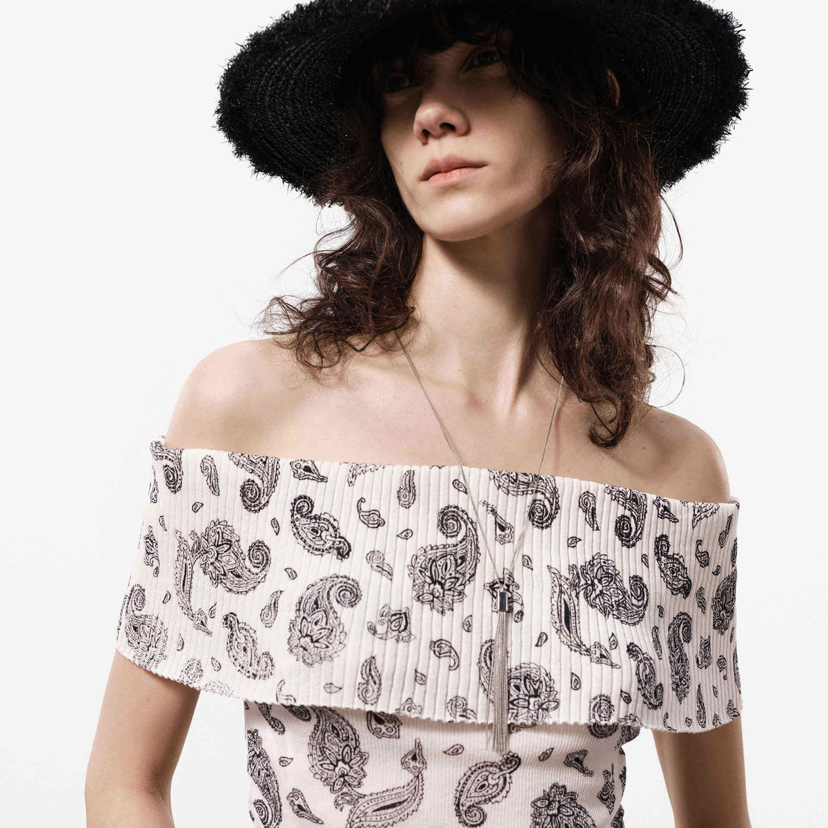 Long Sleeve Mock Neck Paisley Print Top