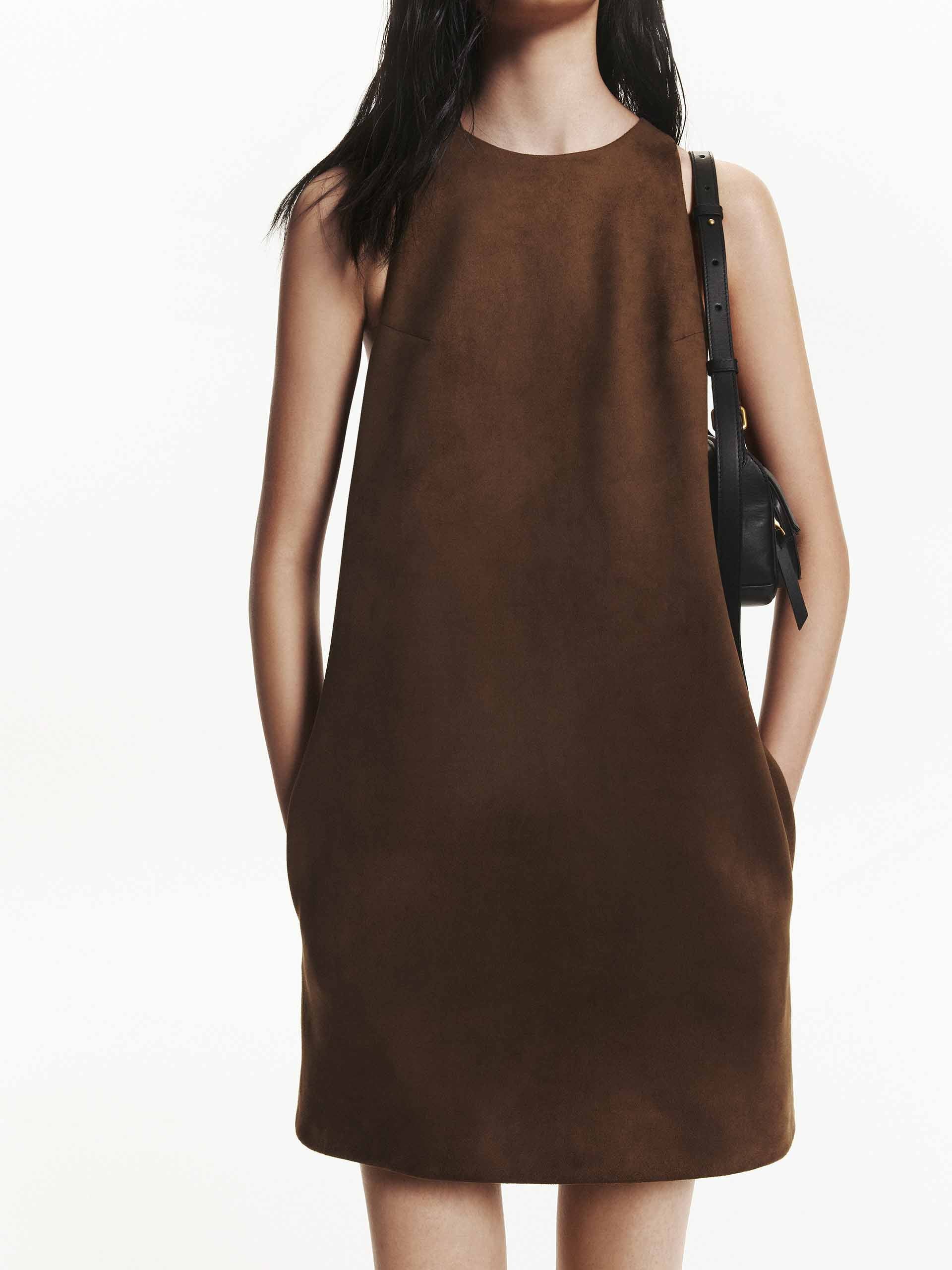 MO&Co. Women's Sleeveless Faux Suede Mini Dress in Brown