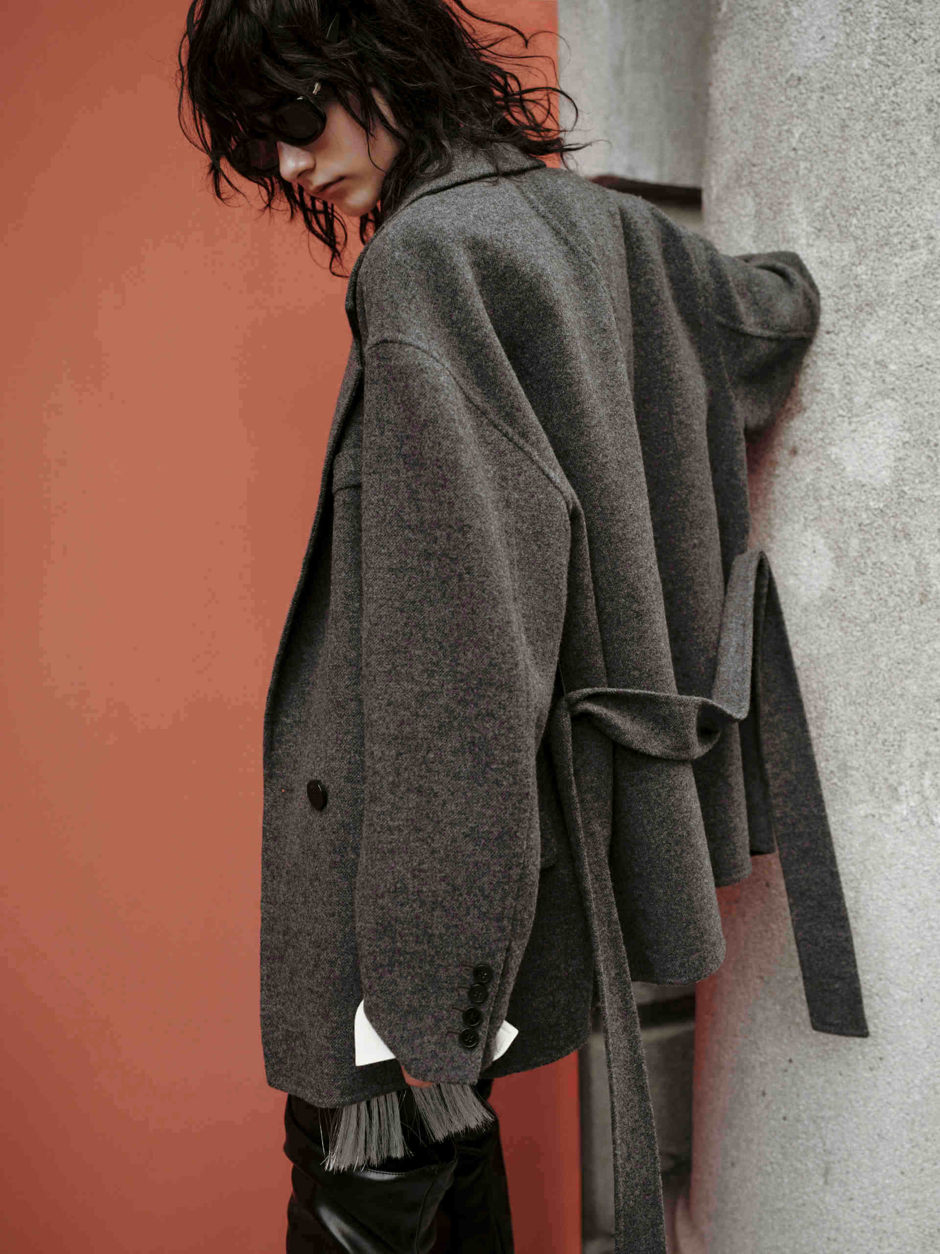 MO&Co. Women's Brown Wool Structured Blazer Coat with Belt Autumn