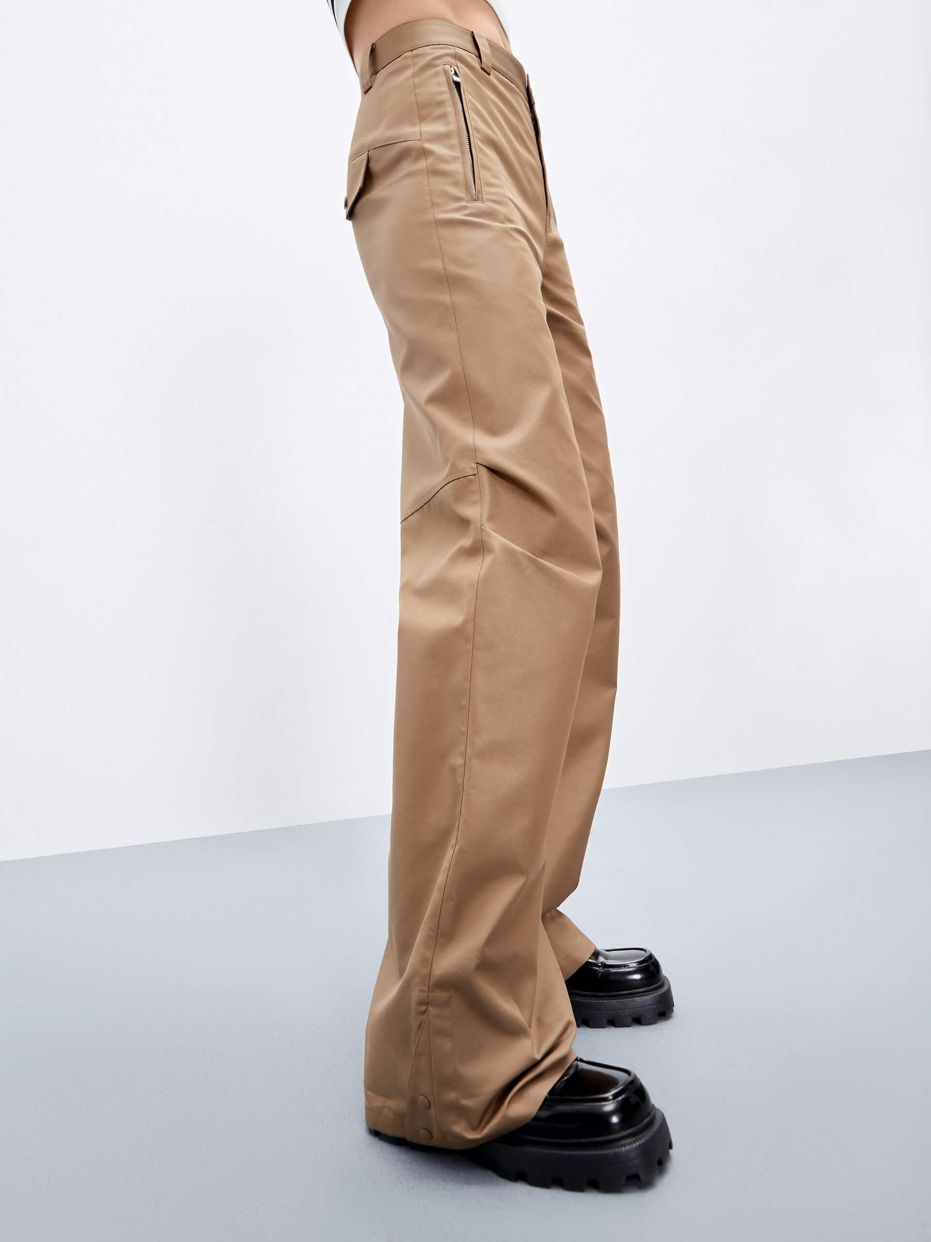 MO&Co. Women's High Waisted Knee Pleated Straight Pants Urbancore in Camel