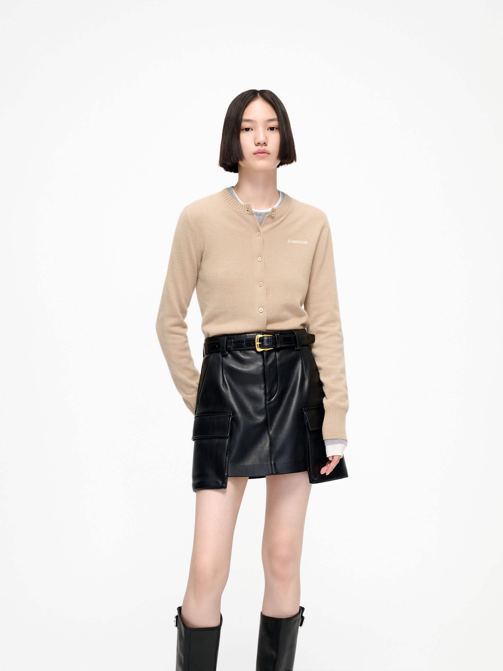 MO&Co. Women's Camel Lightweight Solid 100% Pure Cashmere Knit Cardigan