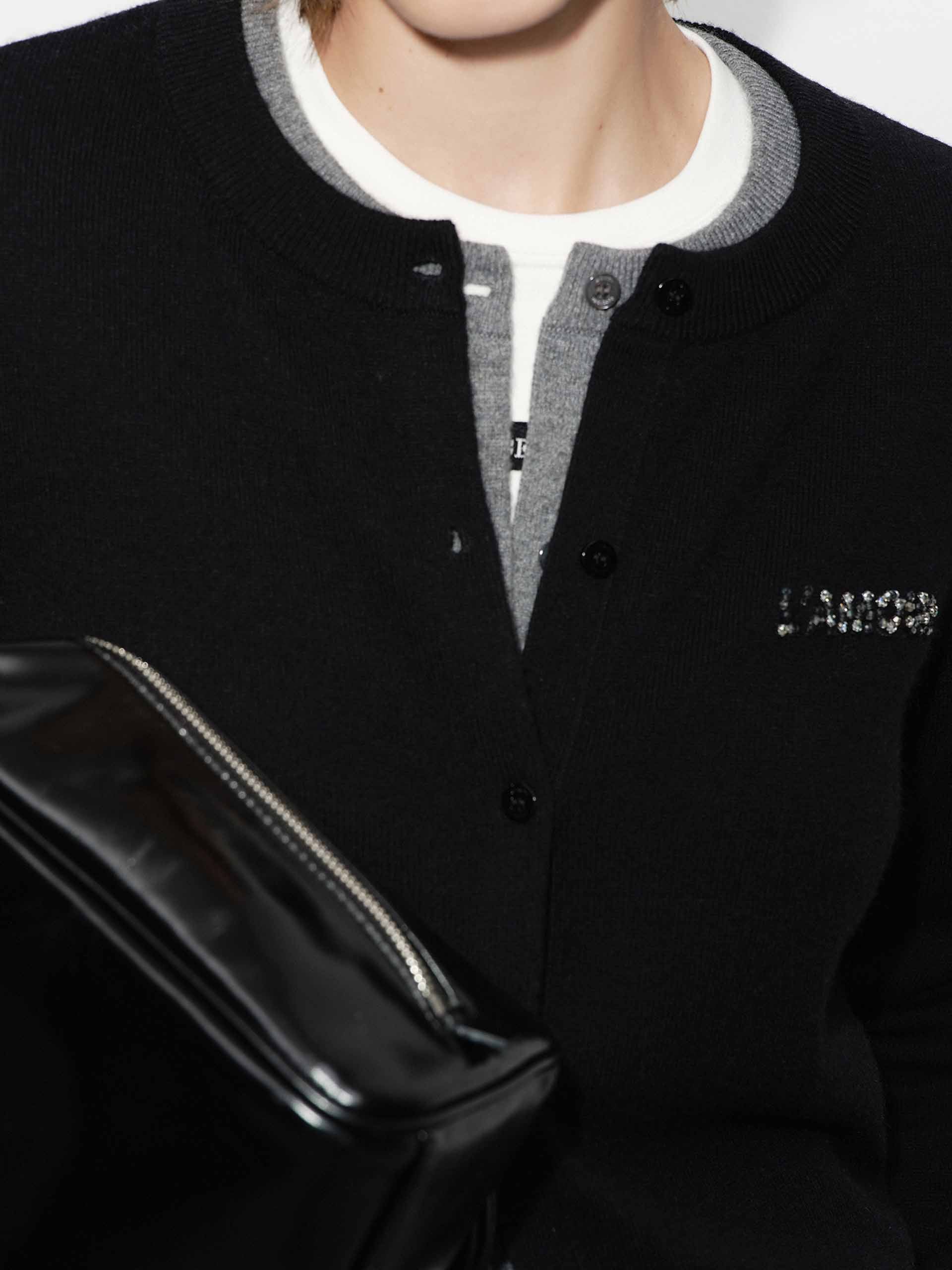 MO&Co. Women's Wool and Cashmere Blend Sequin Detail Regular Cardigan in Black