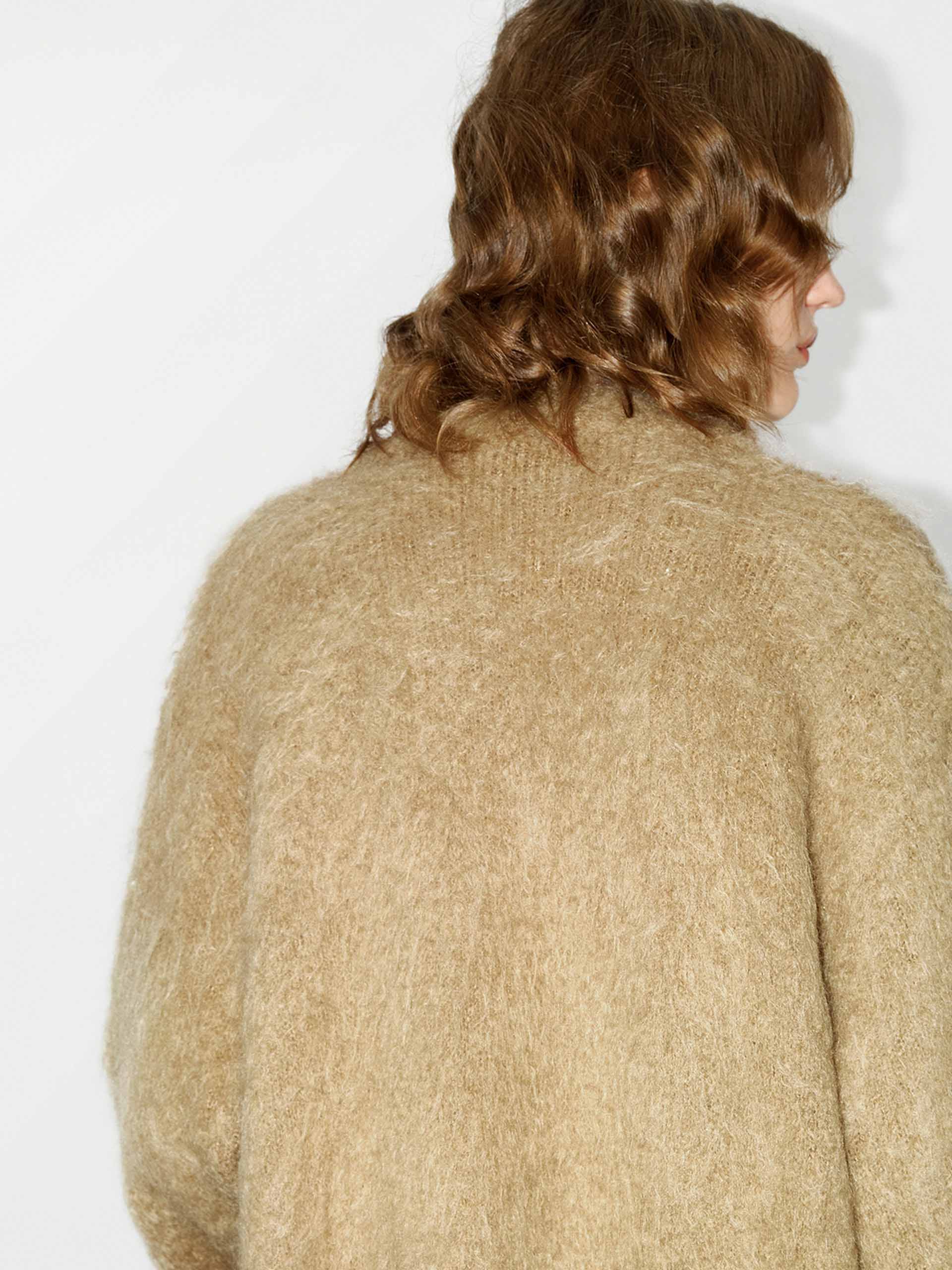 MO&Co. Women's Mohair Blend Brushed Detail Oversized Knit Cardigan in Mustard