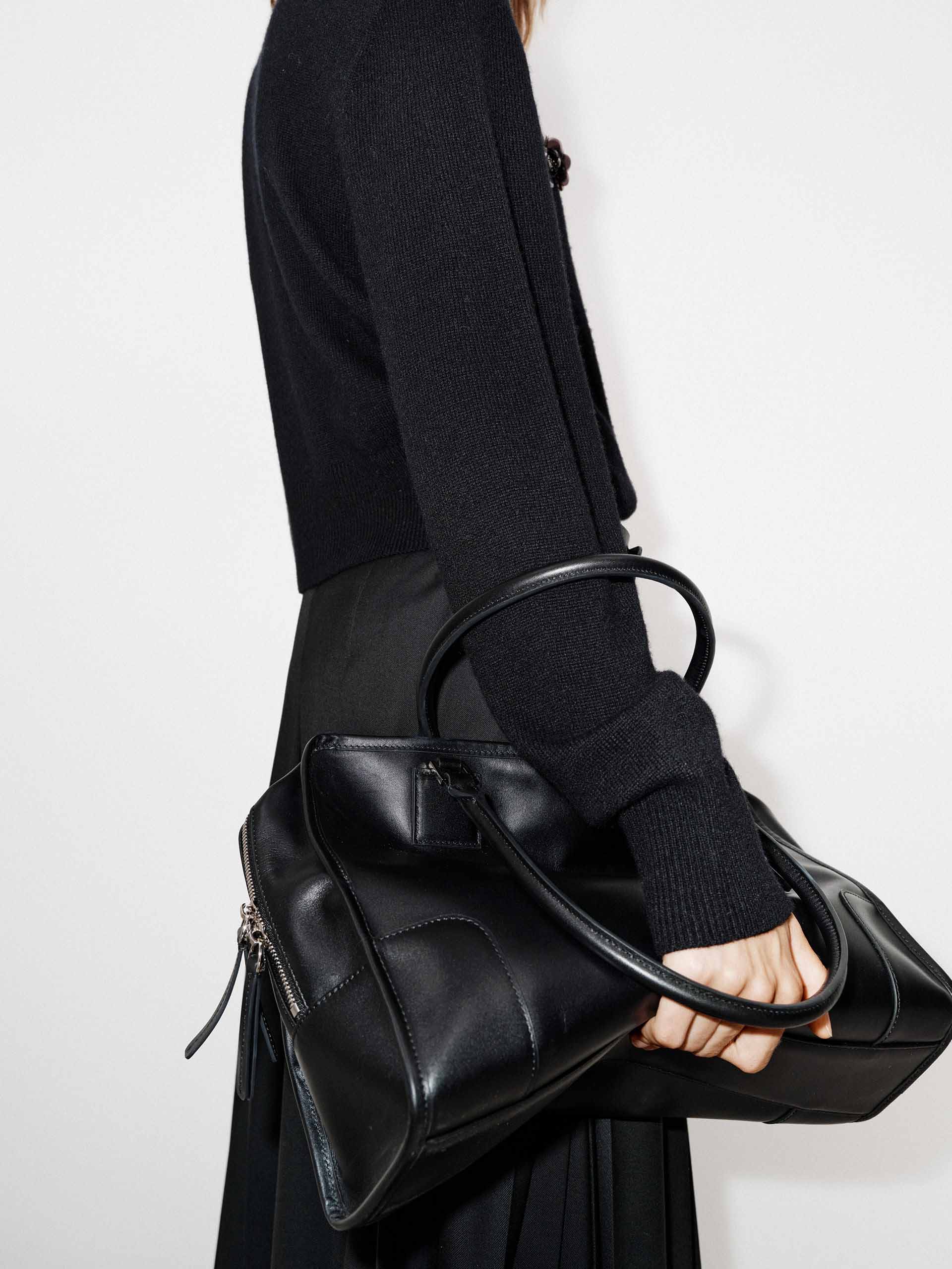 MO&Co. Women's Wool and Cashmere Blend Sequins Detail Close Fit Cardigan in Black